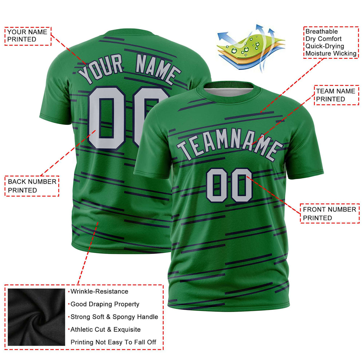 Custom Kelly Green Navy Personalized Slanting Line Graffiti Pattern Performance T-Shirt