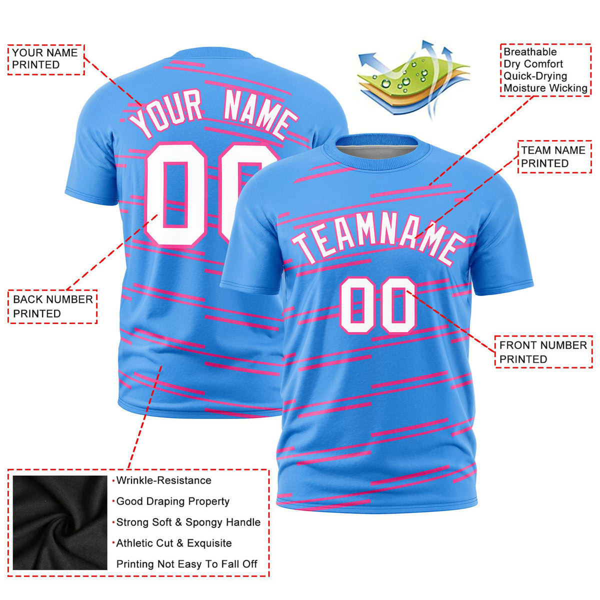 Custom Powder Blue Pink Personalized Slanting Line Graffiti Pattern Performance T-Shirt