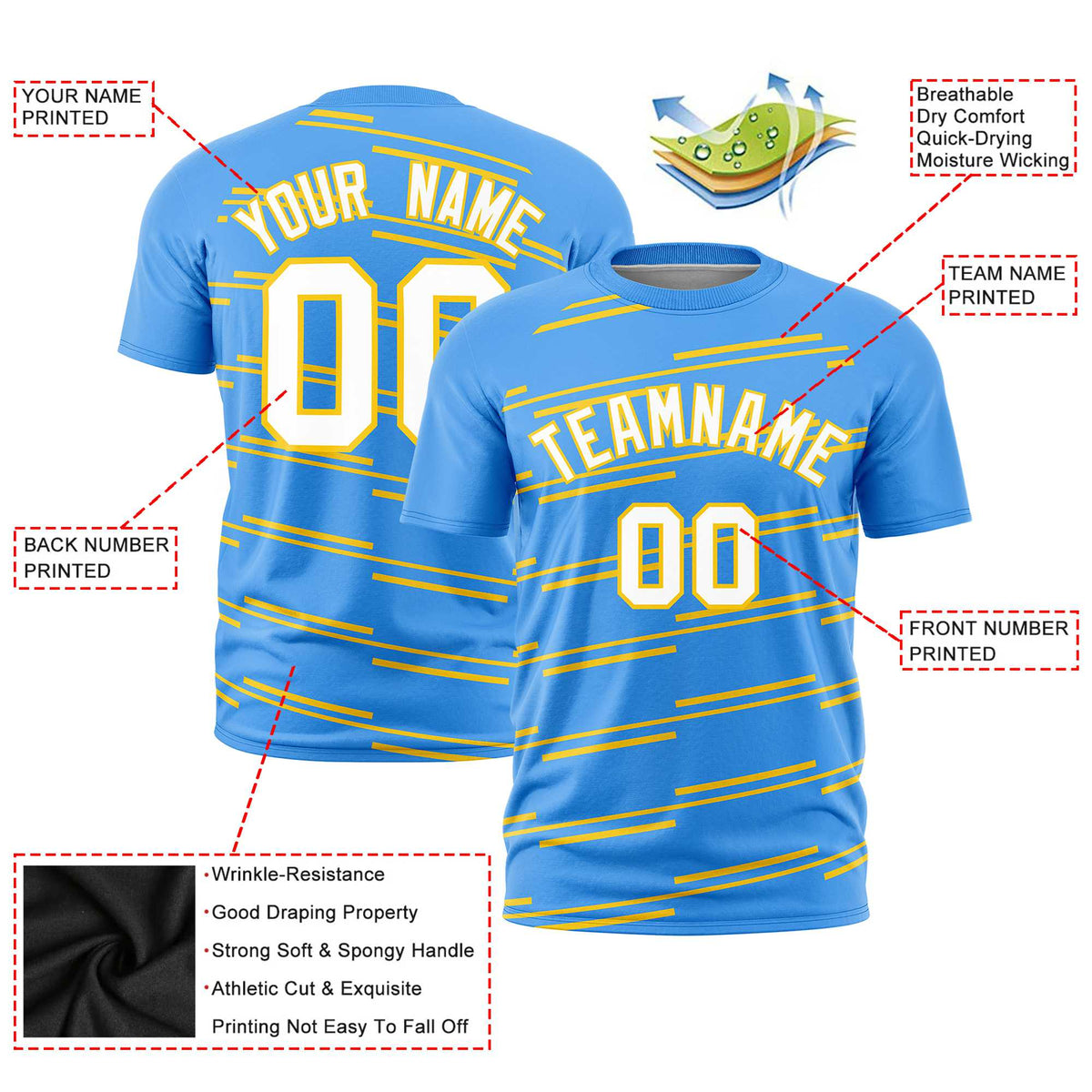 Custom Powder Blue Gold-01 Personalized Slanting Line Graffiti Pattern Performance T-Shirt