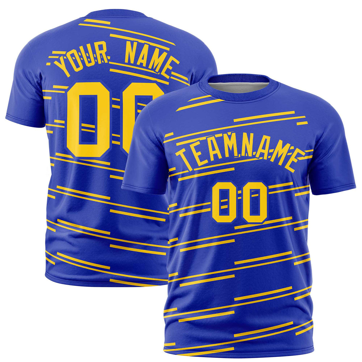 Custom Royal Blue Gold-1 Personalized Slanting Line Graffiti Pattern Performance T-Shirt