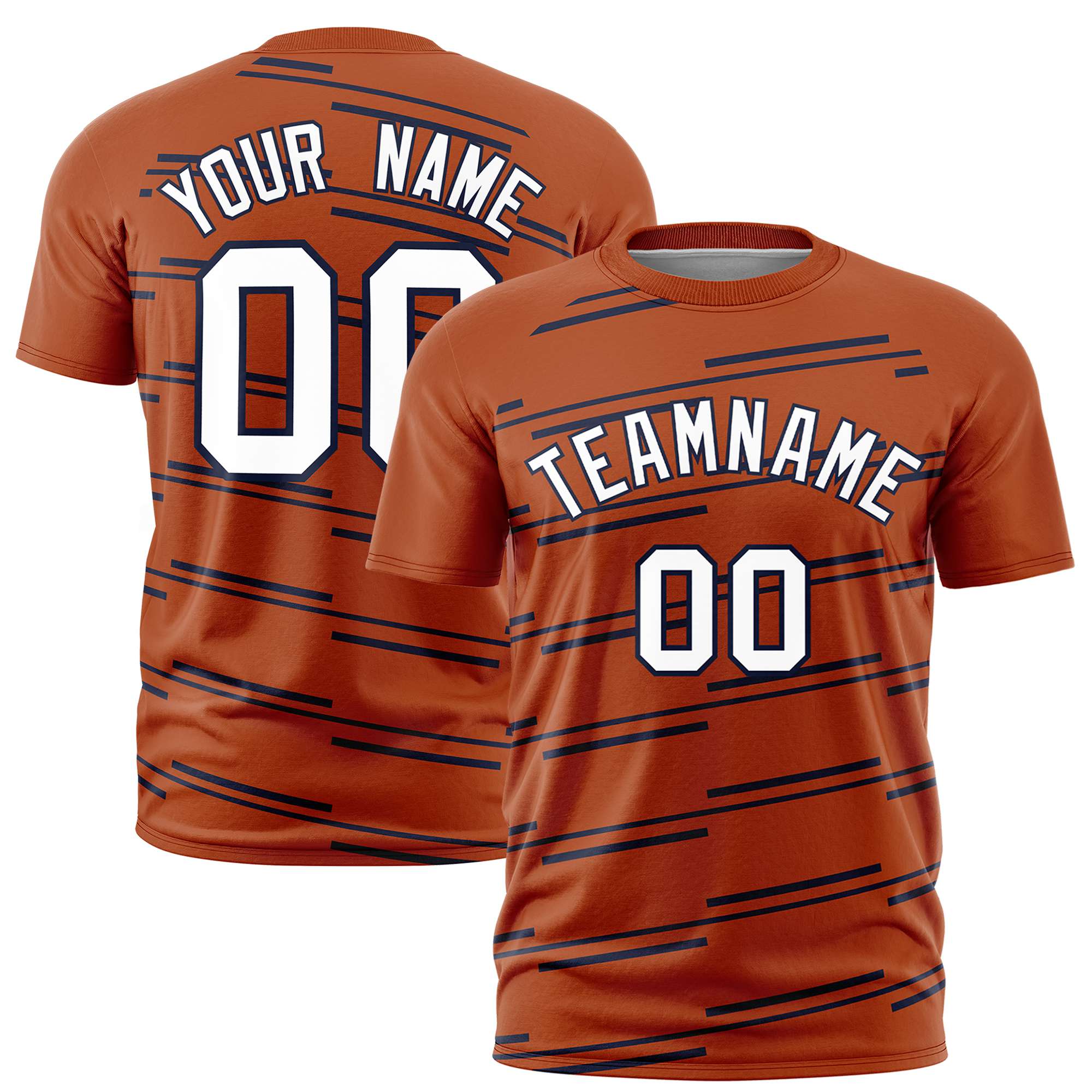 Custom Orange Navy Personalized Slanting Line Graffiti Pattern Performance T-Shirt