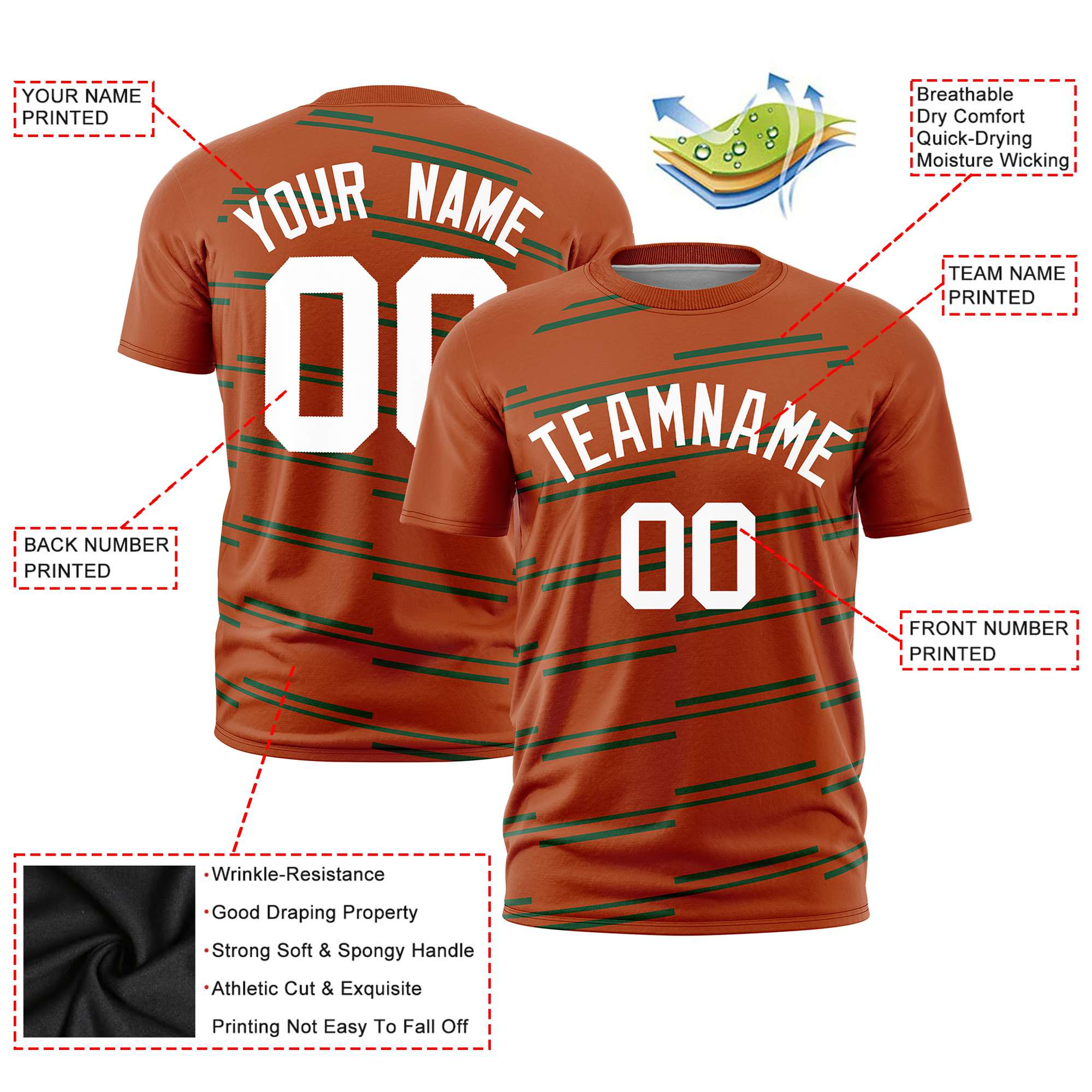 Custom Orange Green Personalized Slanting Line Graffiti Pattern Performance T-Shirt