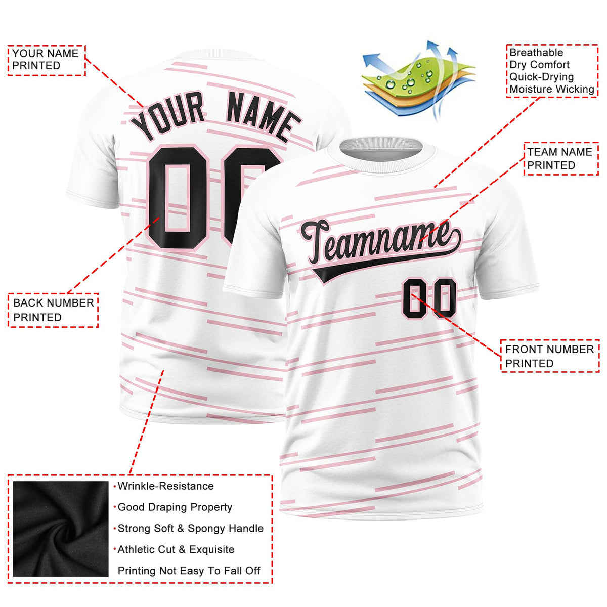 Custom White Light Pink Personalized Slanting Line Graffiti Pattern Performance T-Shirt
