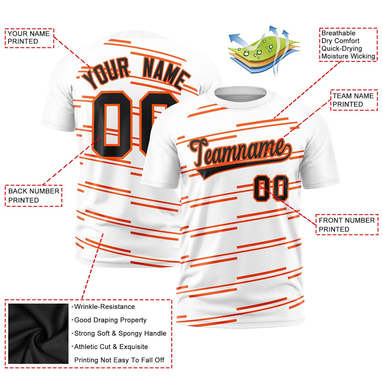 Custom White Orange Personalized Slanting Line Graffiti Pattern Performance T-Shirt