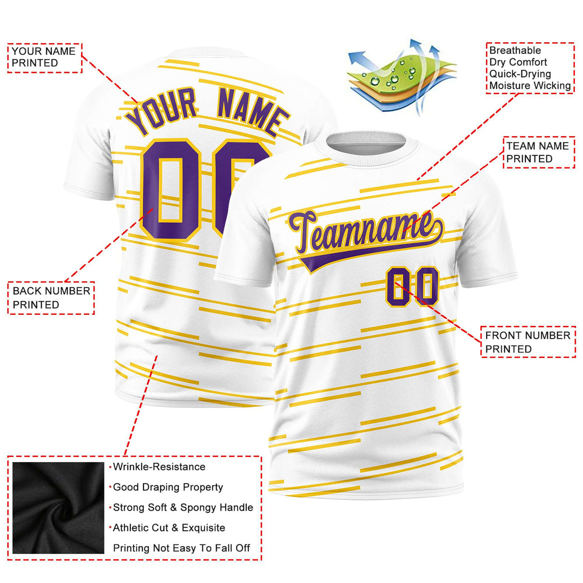 Custom White Gold Personalized Slanting Line Graffiti Pattern Performance T-Shirt