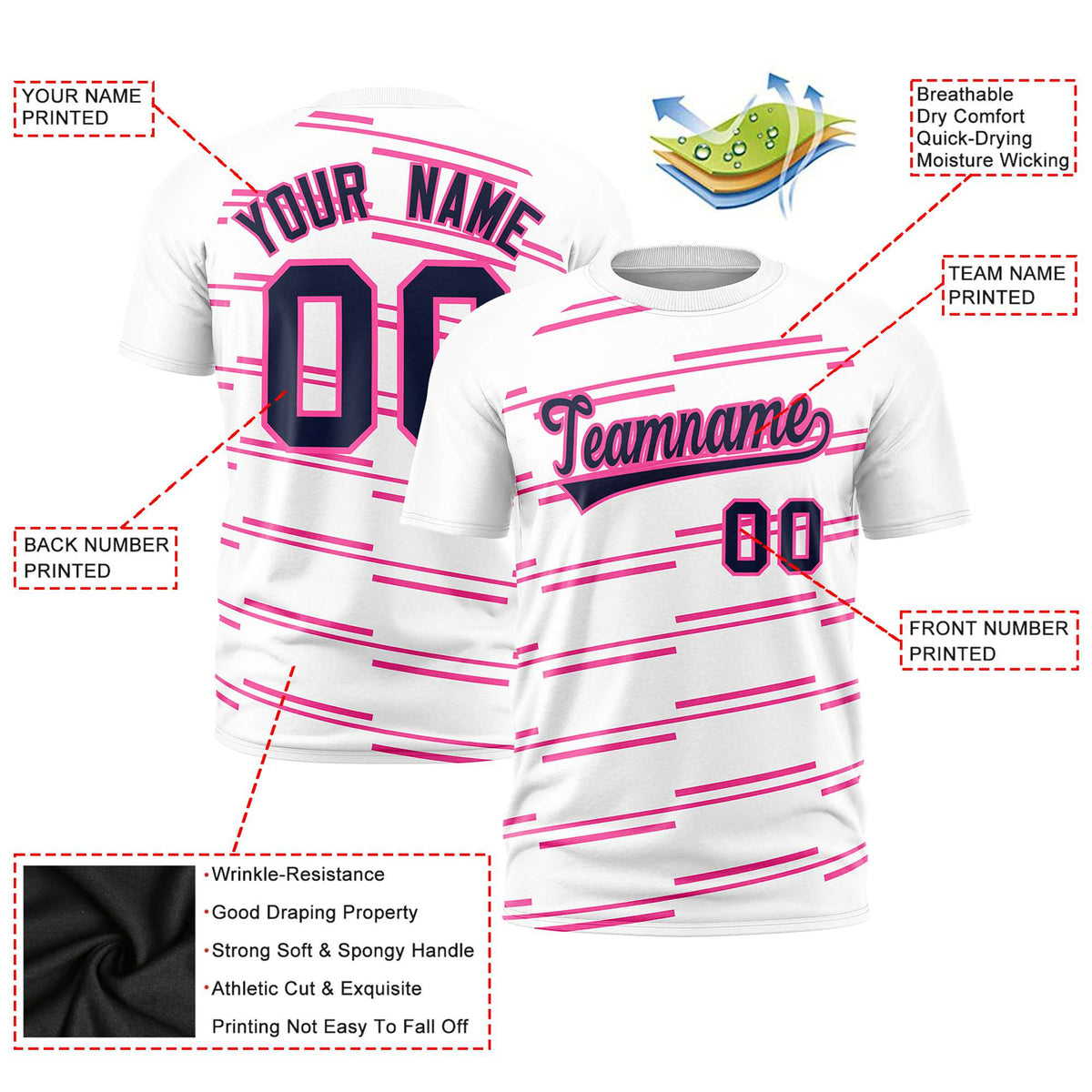 Custom White Pink Personalized Slanting Line Graffiti Pattern Performance T-Shirt