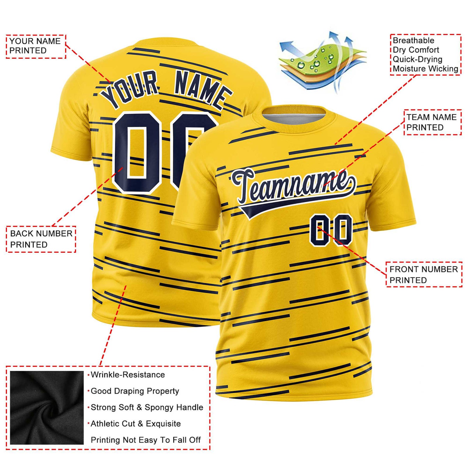 Custom Gold Navy Personalized Slanting Line Graffiti Pattern Performance T-Shirt