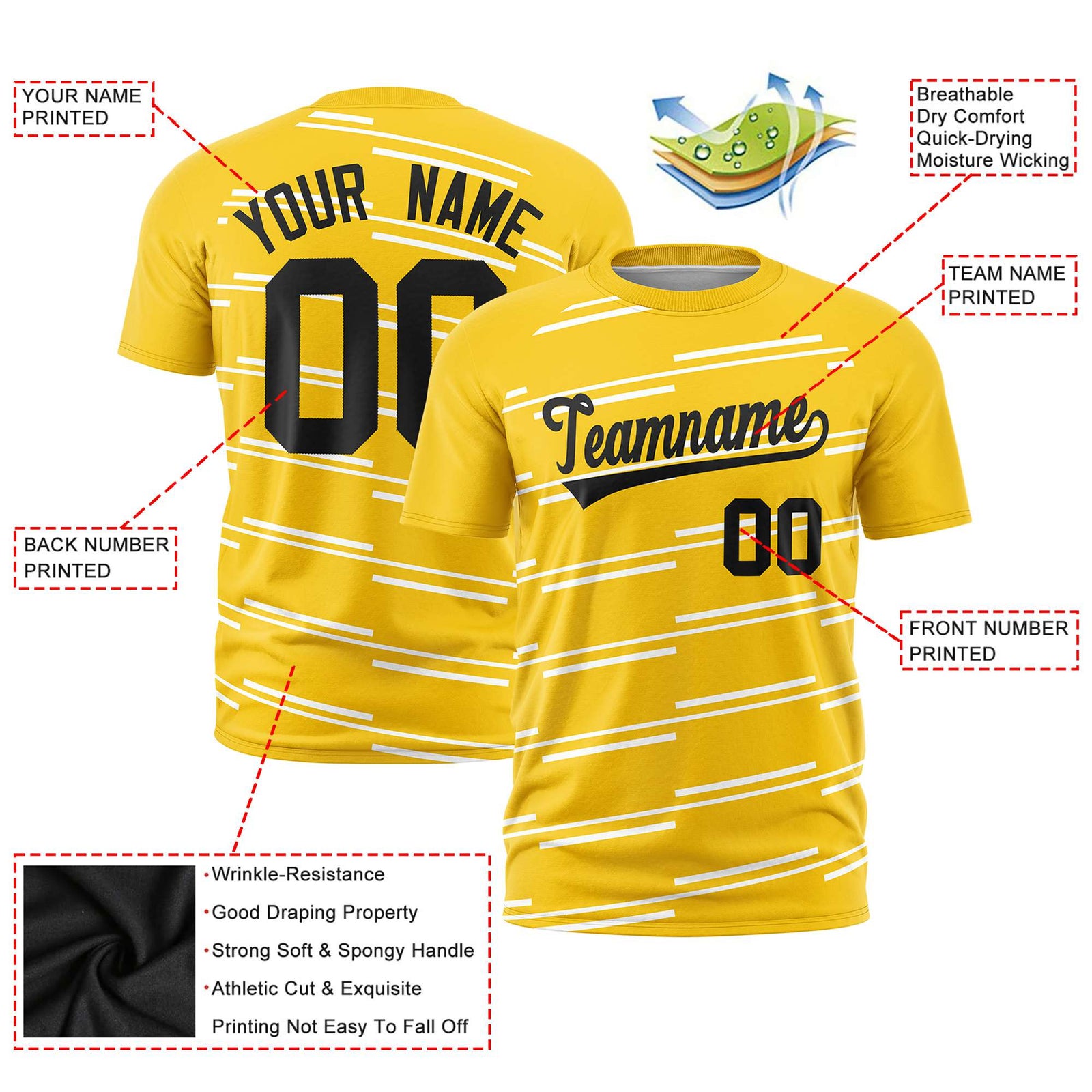 Custom Gold White Personalized Slanting Line Graffiti Pattern Performance T-Shirt