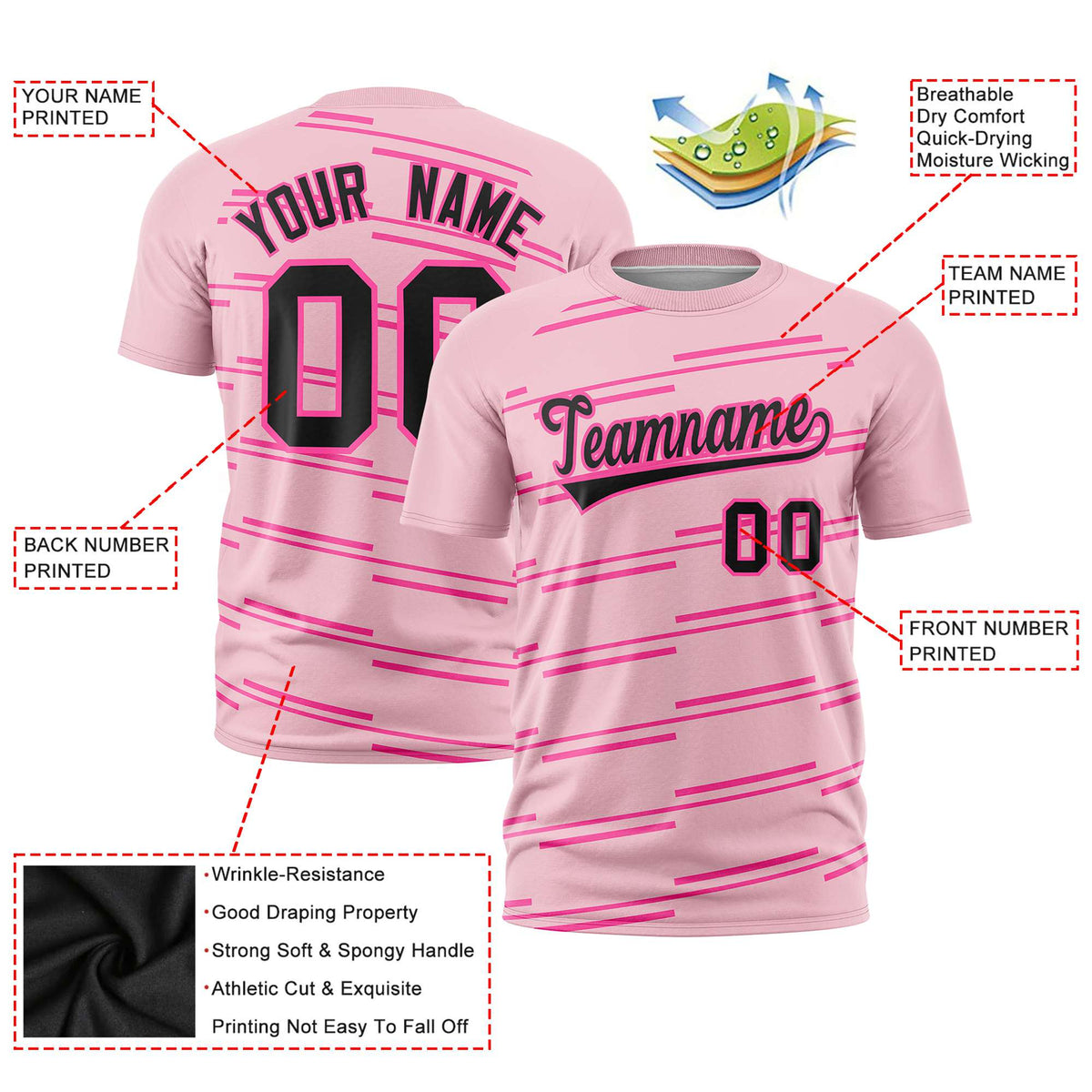 Custom Light Pink Pink Personalized Slanting Line Graffiti Pattern Performance T-Shirt
