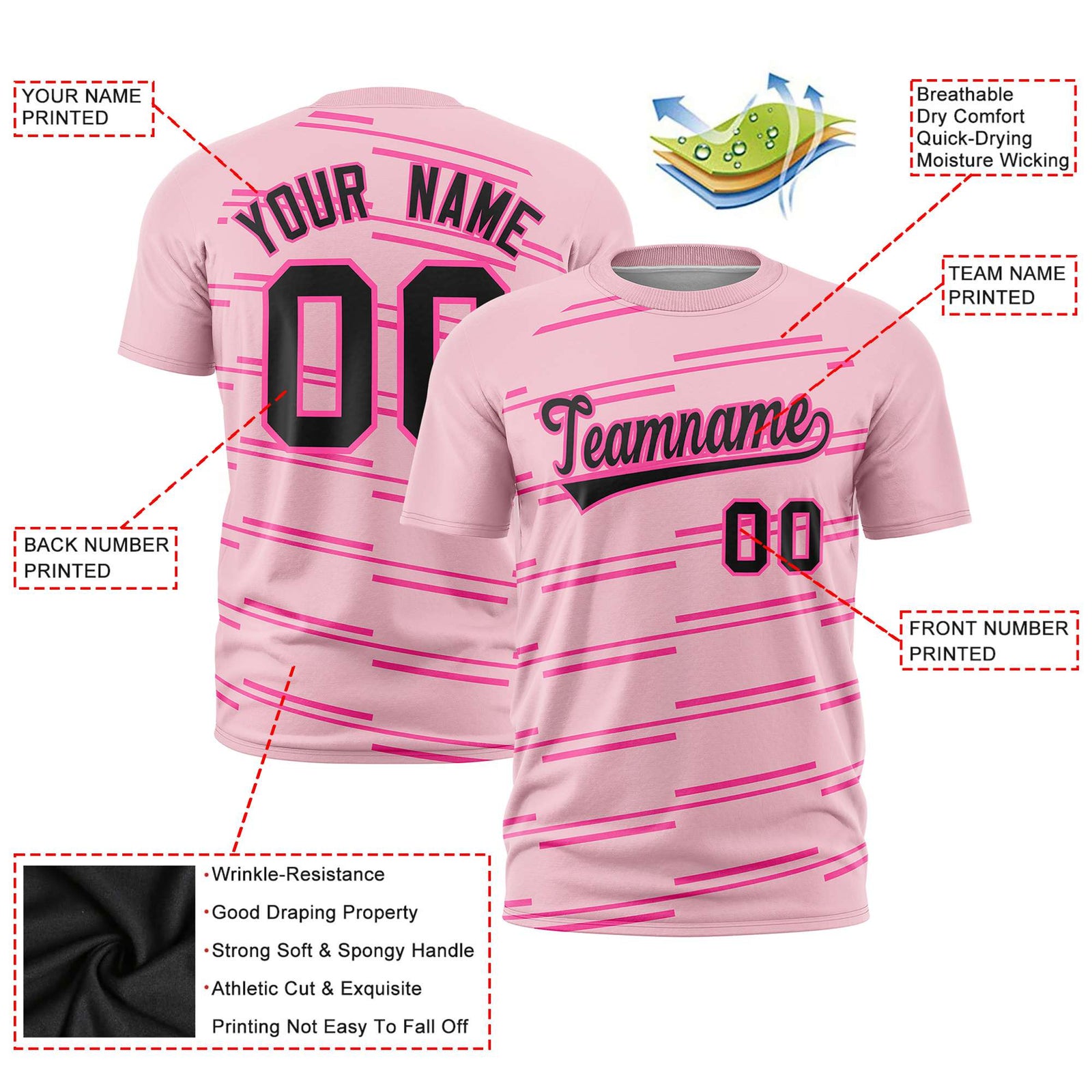 Custom Light Pink Pink Personalized Slanting Line Graffiti Pattern Performance T-Shirt