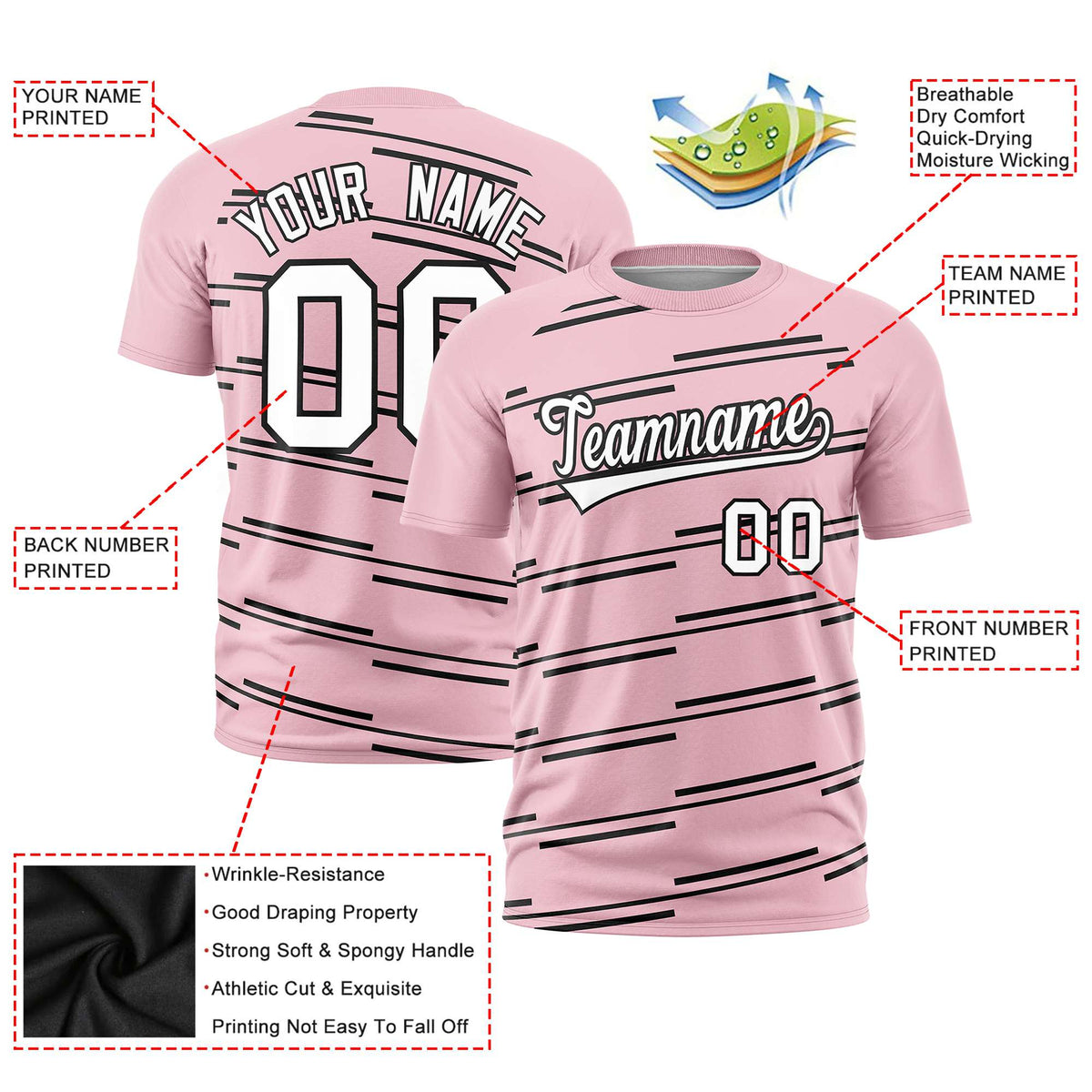 Custom Light Pink Black Personalized Slanting Line Graffiti Pattern Performance T-Shirt
