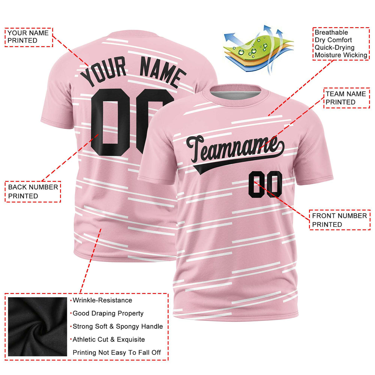 Custom Light Pink White Personalized Slanting Line Graffiti Pattern Performance T-Shirt