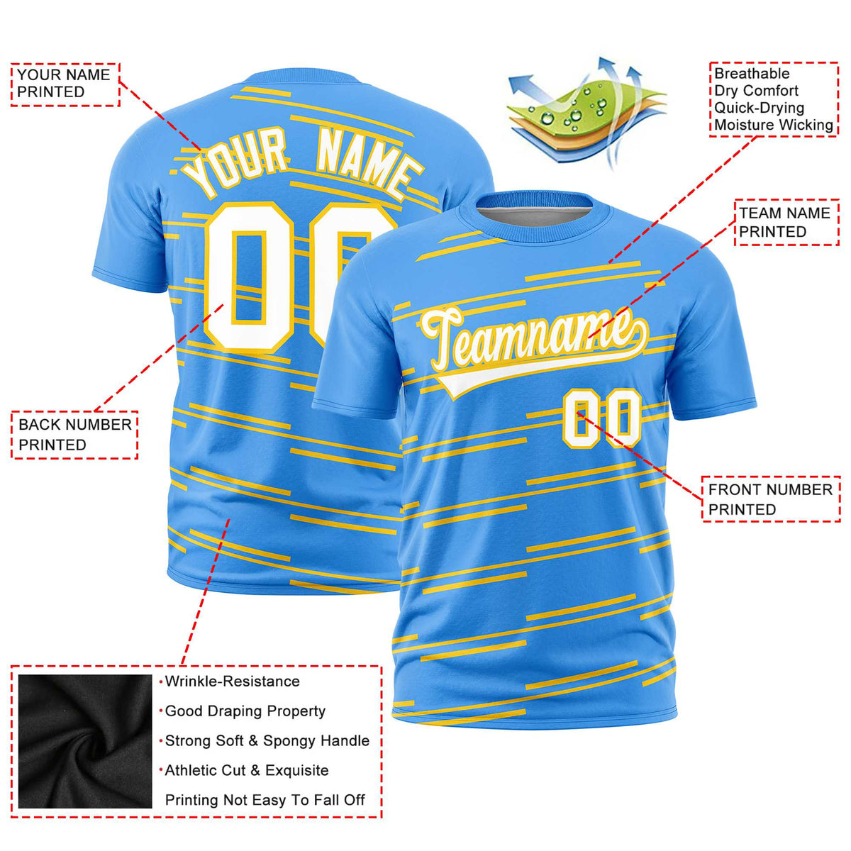 Custom Powder Blue Gold-01 Personalized Slanting Line Graffiti Pattern Performance T-Shirt