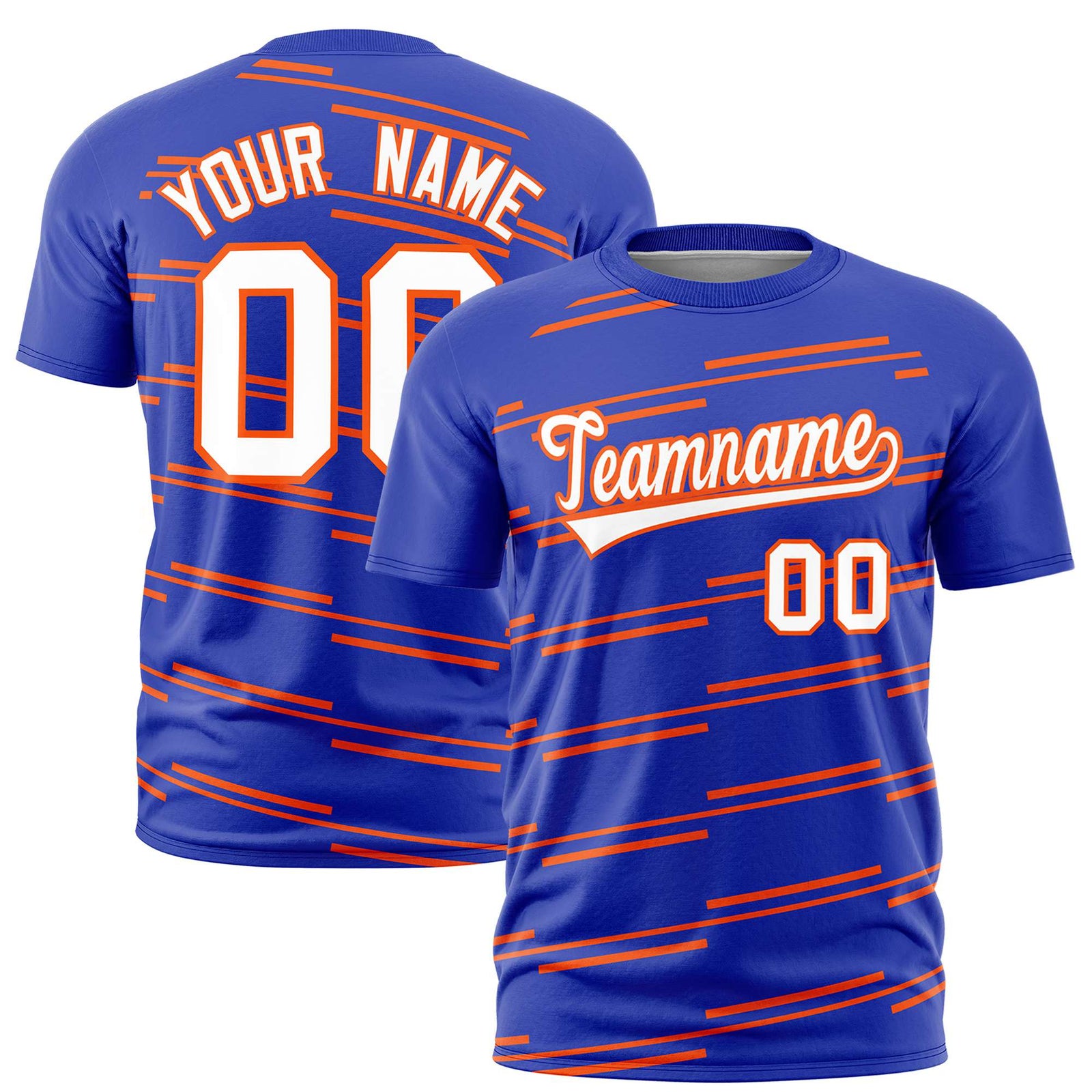 Custom Royal Blue Orange Personalized Slanting Line Graffiti Pattern Performance T-Shirt
