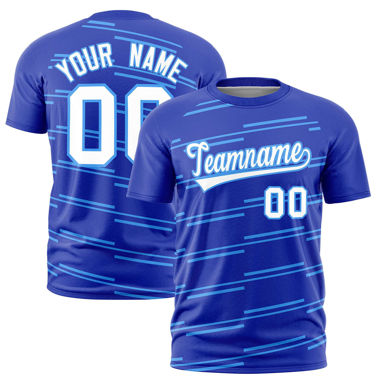 Custom Royal Blue Powder Blue Personalized Slanting Line Graffiti Pattern Performance T-Shirt