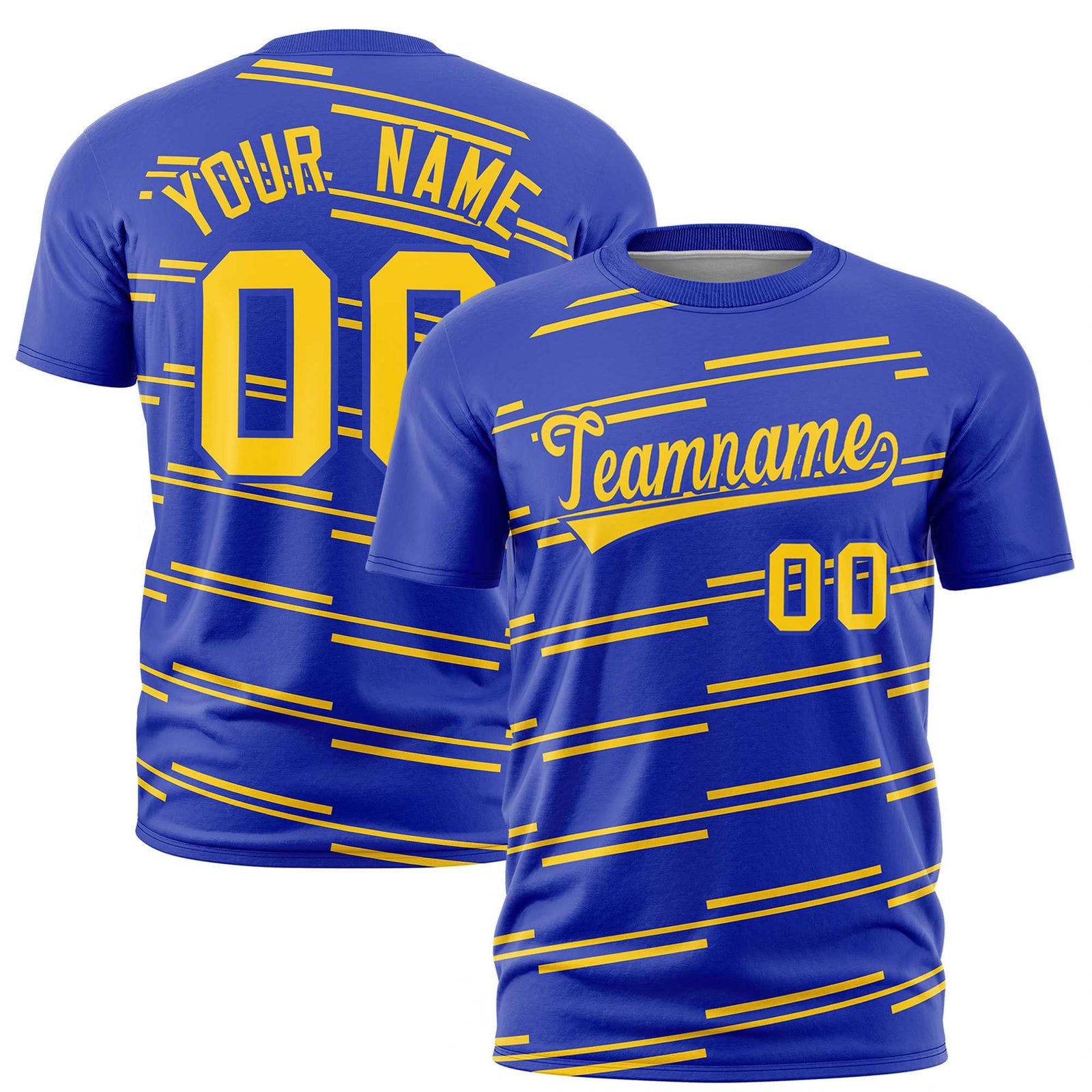 Custom Royal Blue Gold-1 Personalized Slanting Line Graffiti Pattern Performance T-Shirt