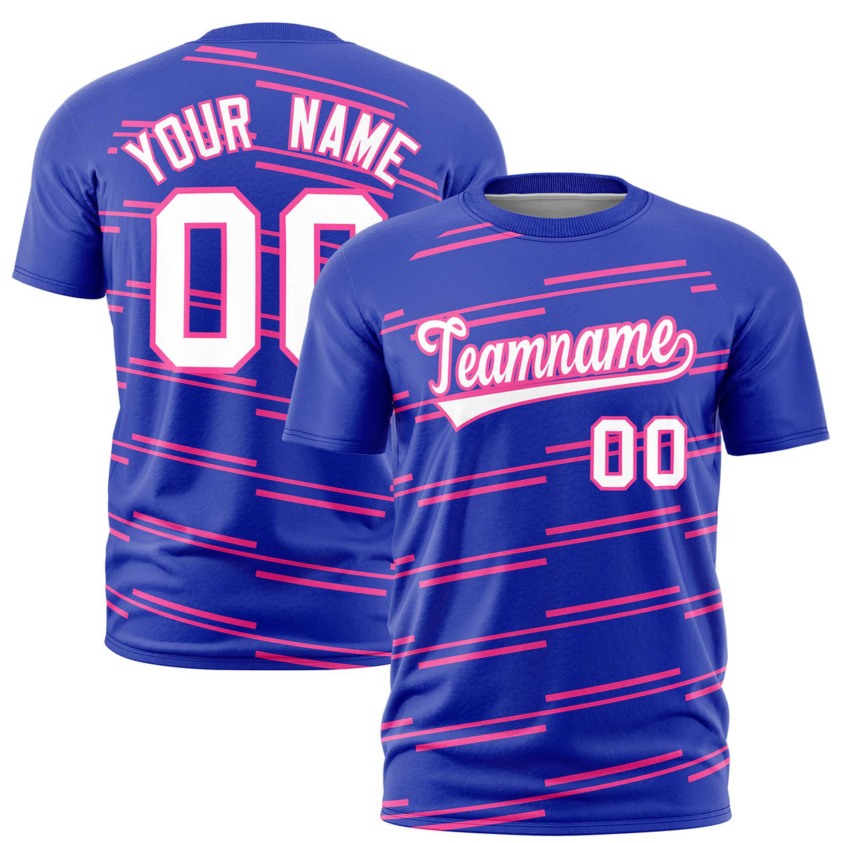 Custom Royal Blue Pink Personalized Slanting Line Graffiti Pattern Performance T-Shirt