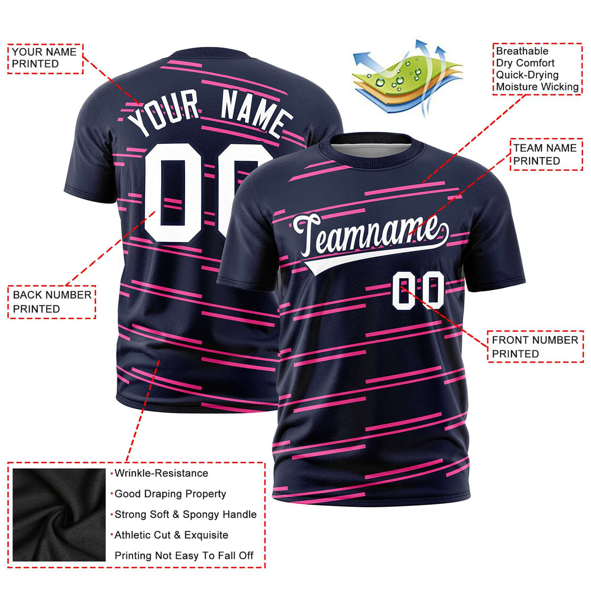 Custom Navy Pink Personalized Slanting Line Graffiti Pattern Performance T-Shirt