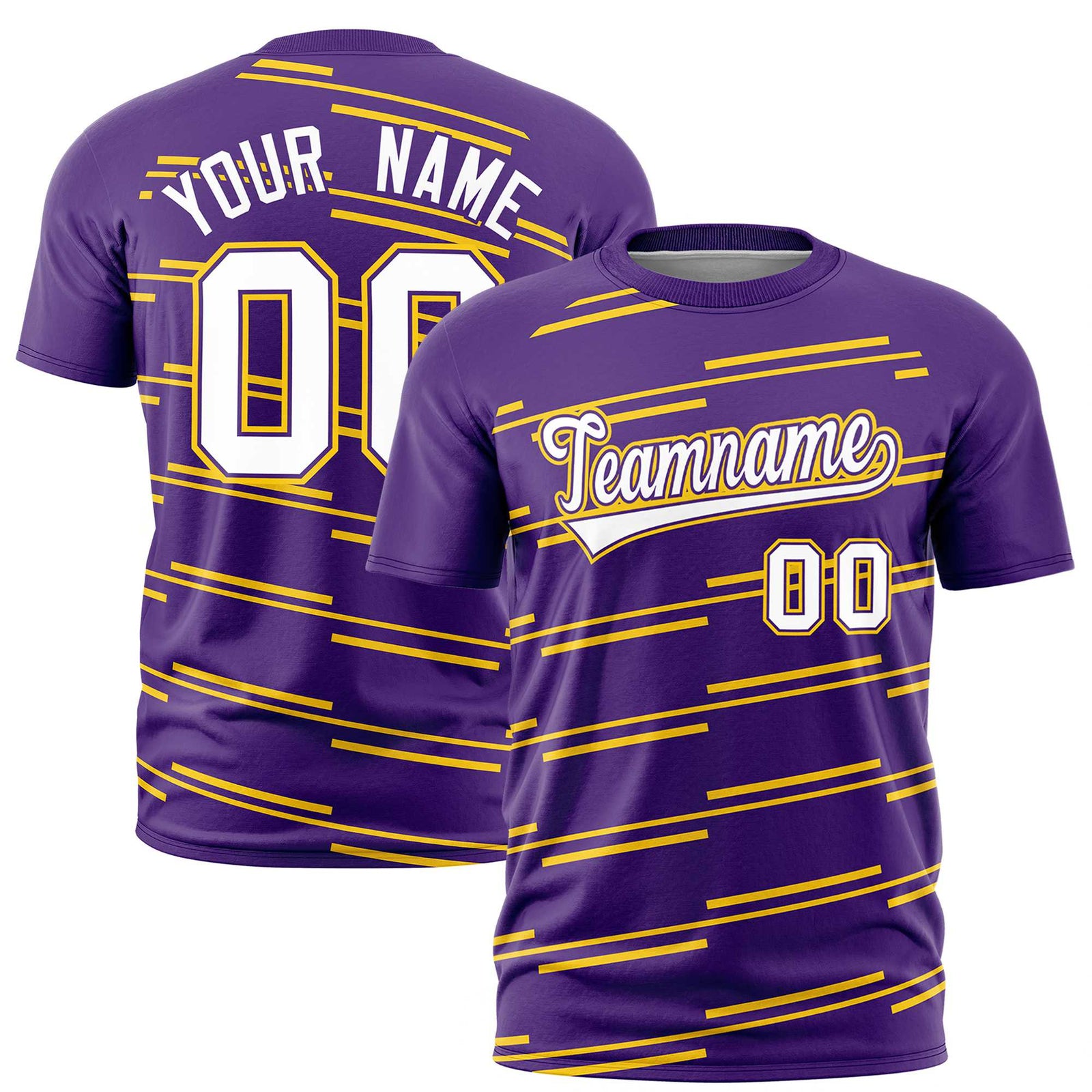 Custom Purple Gold-01 Personalized Slanting Line Graffiti Pattern Performance T-Shirt