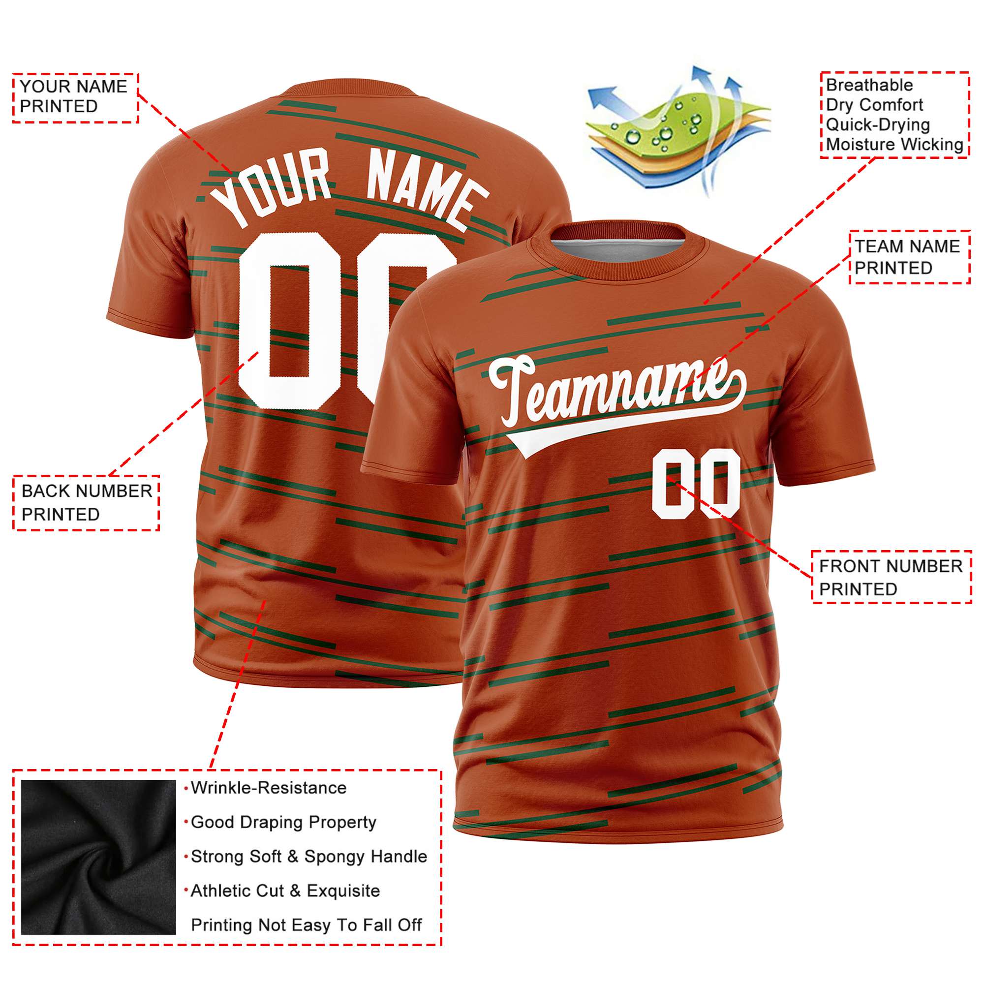 Custom Orange Green Personalized Slanting Line Graffiti Pattern Performance T-Shirt