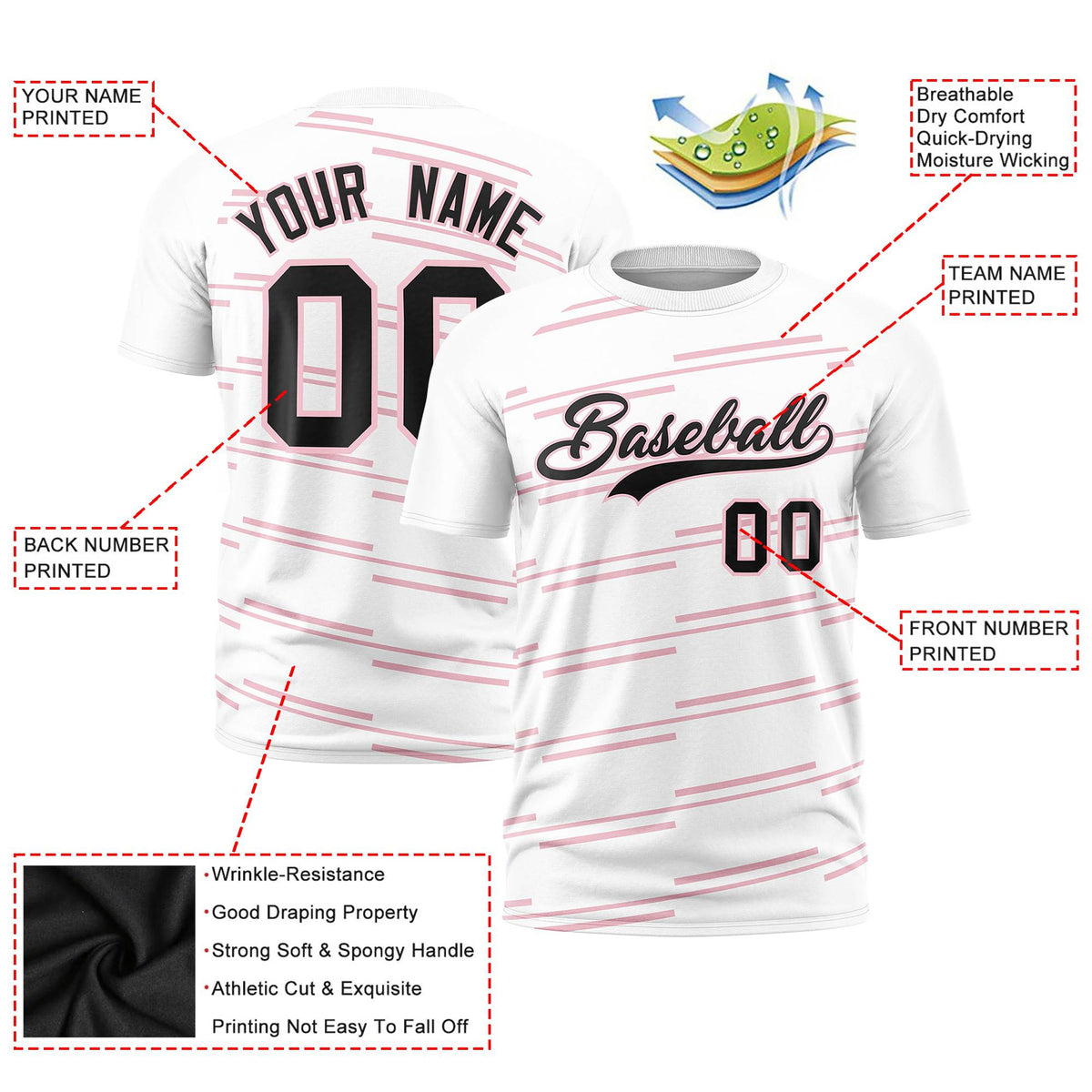 Custom White Light Pink Personalized Slanting Line Graffiti Pattern Performance T-Shirt