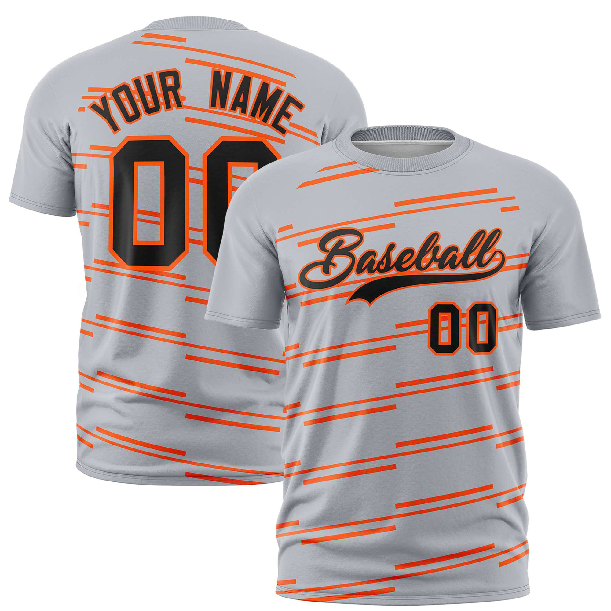 Custom Gray Orange Personalized Slanting Line Graffiti Pattern Performance T-Shirt