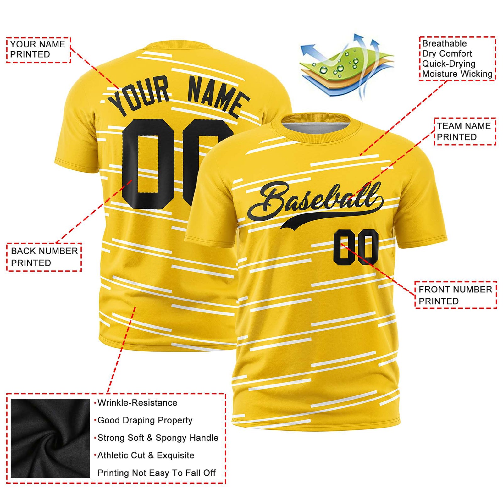 Custom Gold White Personalized Slanting Line Graffiti Pattern Performance T-Shirt