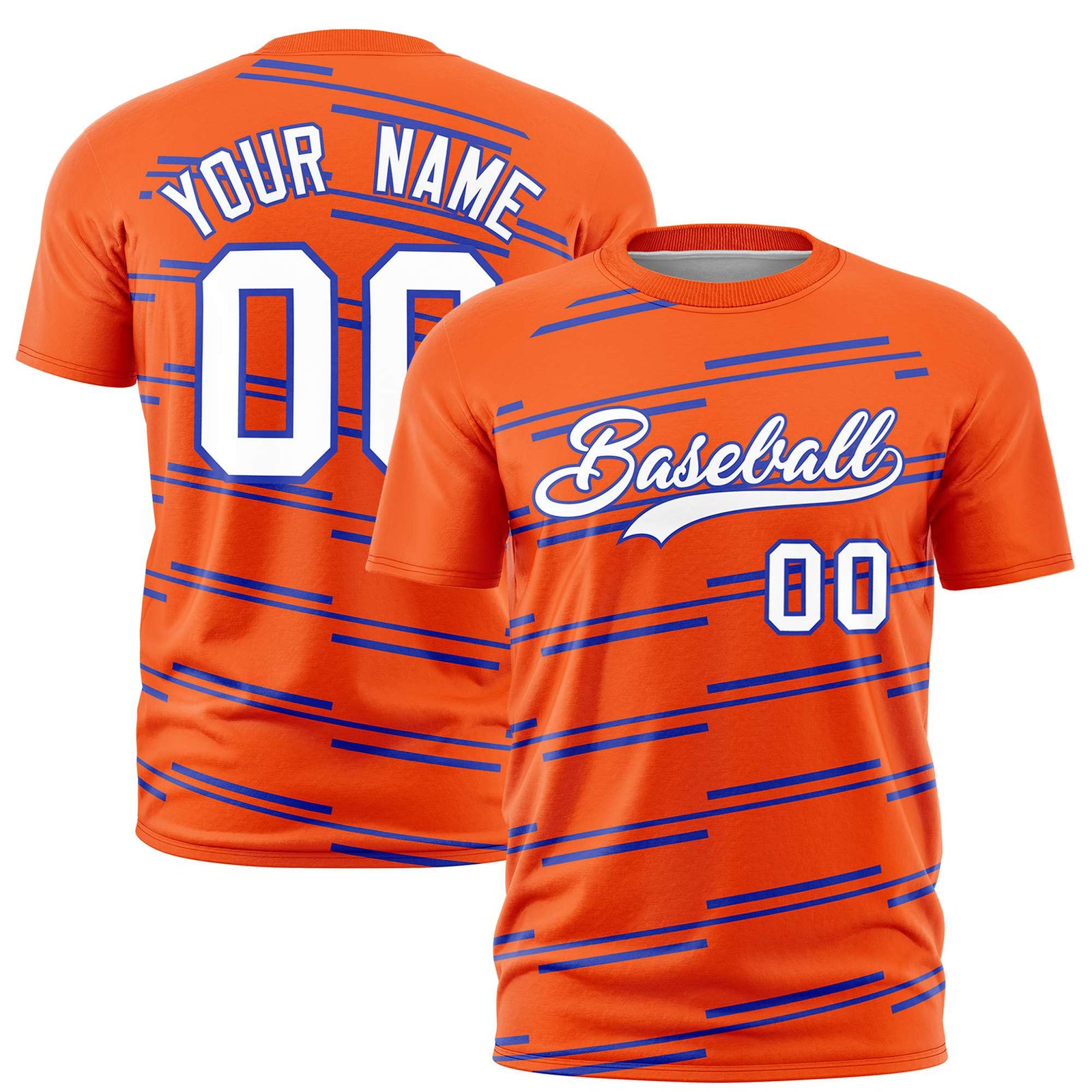 Custom Orange Royal Blue Personalized Slanting Line Graffiti Pattern Performance T-Shirt