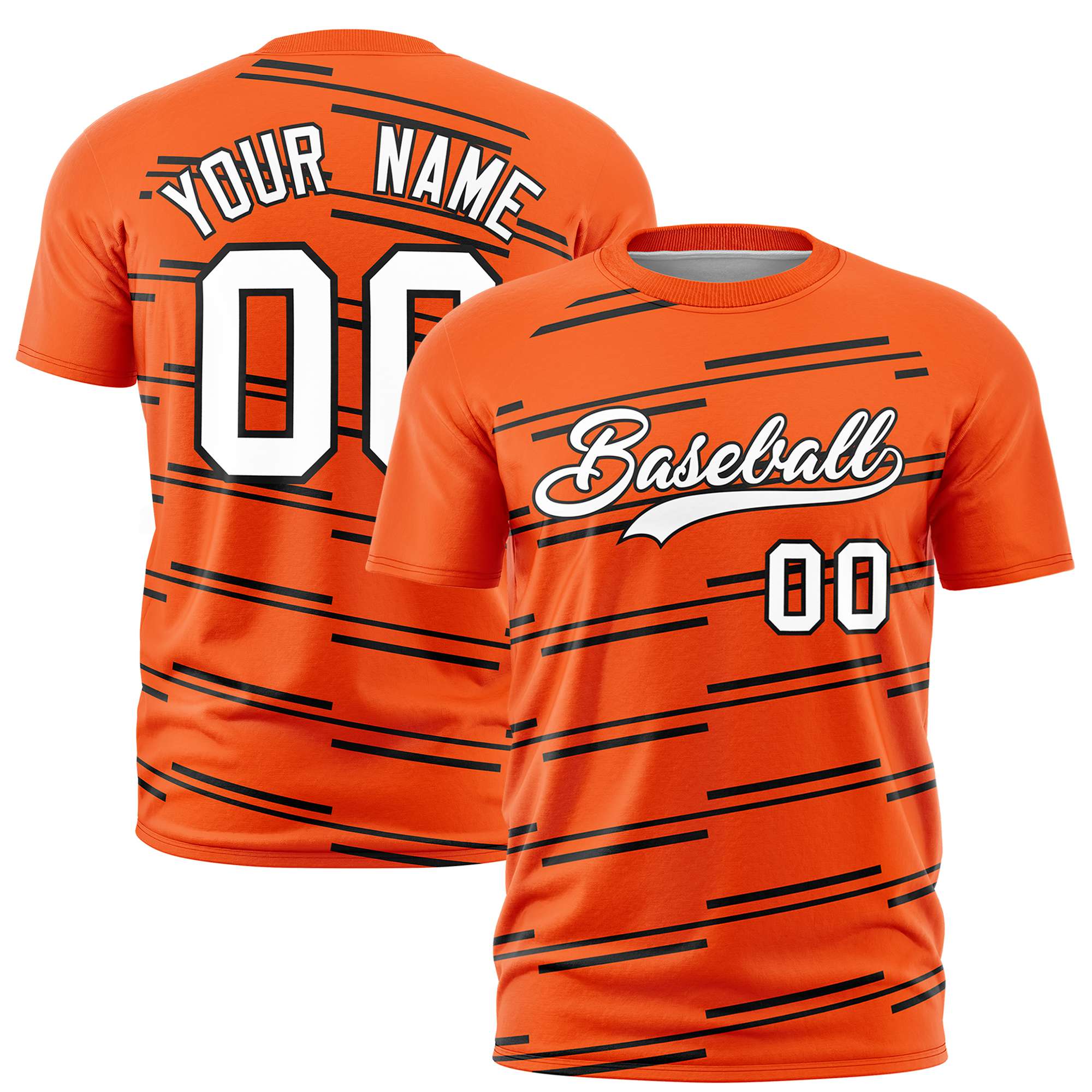 Custom Orange Black Personalized Slanting Line Graffiti Pattern Performance T-Shirt