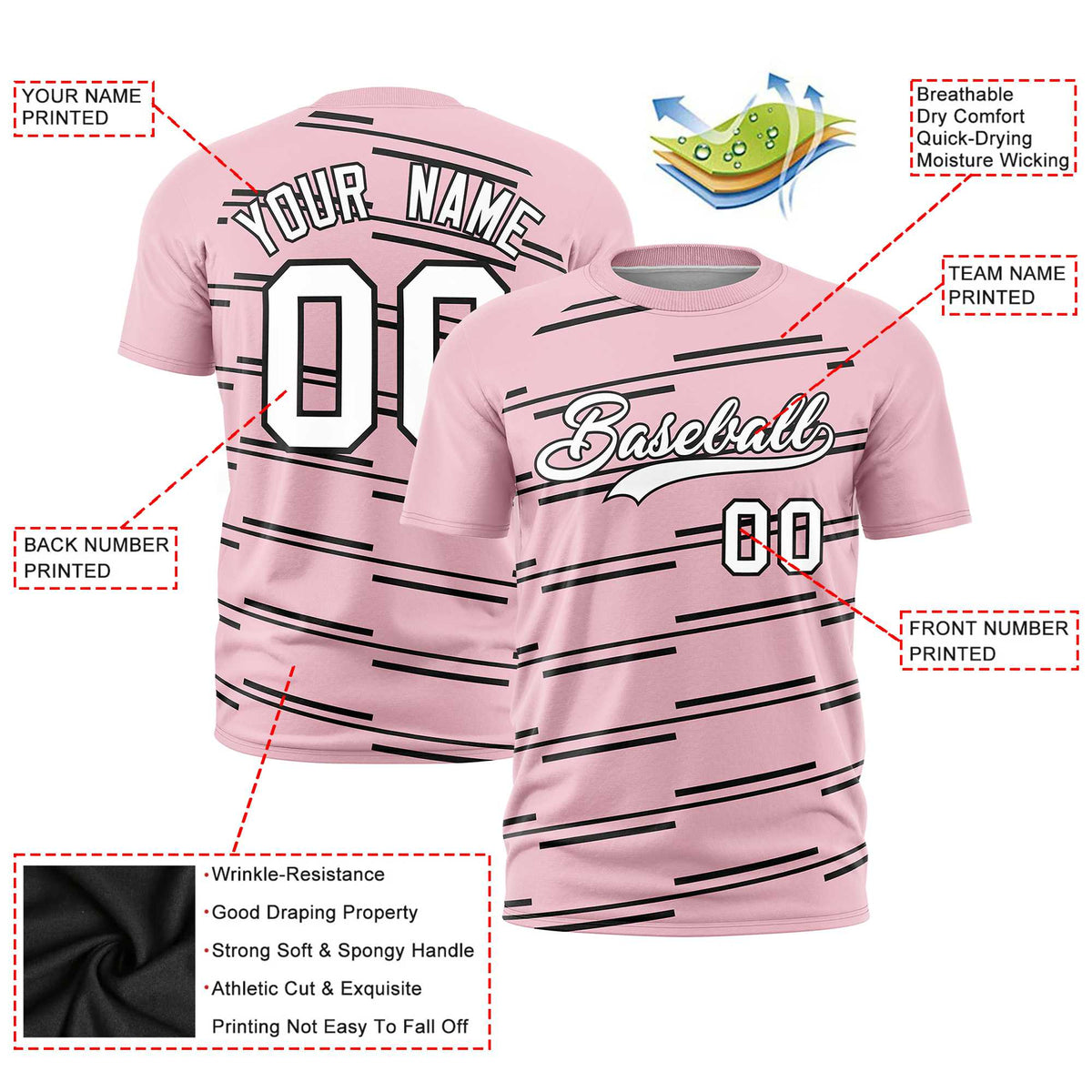 Custom Light Pink Black Personalized Slanting Line Graffiti Pattern Performance T-Shirt