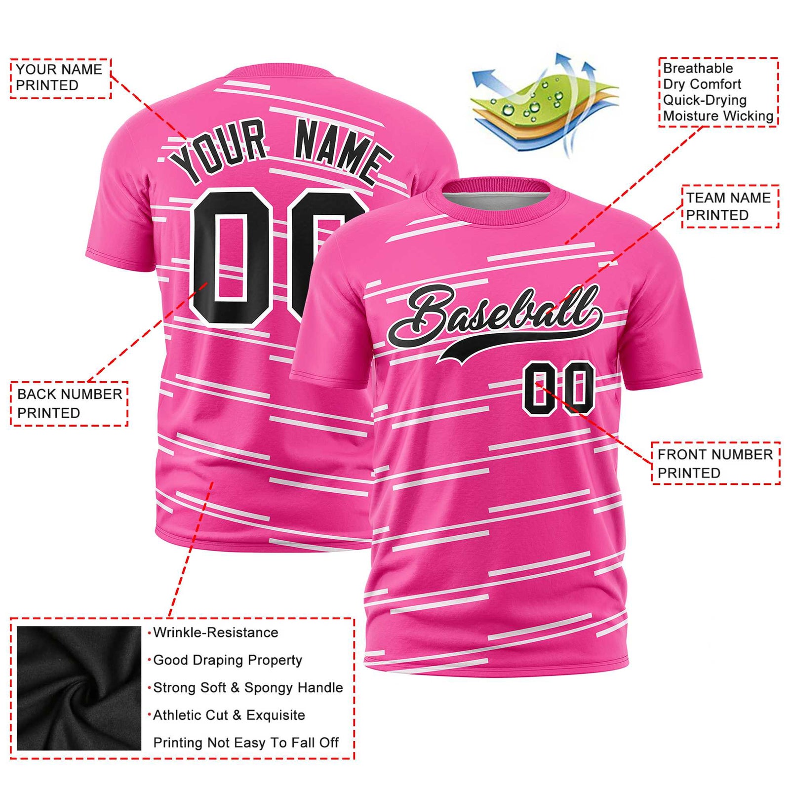 Custom Pink White Personalized Slanting Line Graffiti Pattern Performance T-Shirt
