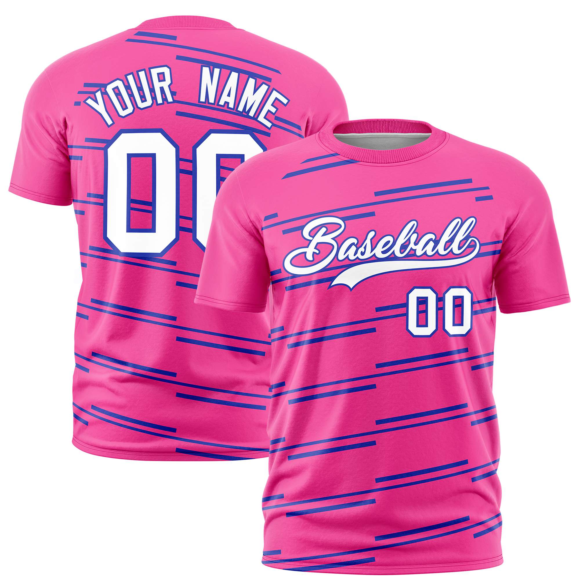 Custom Pink Royal Blue Personalized Slanting Line Graffiti Pattern Performance T-Shirt