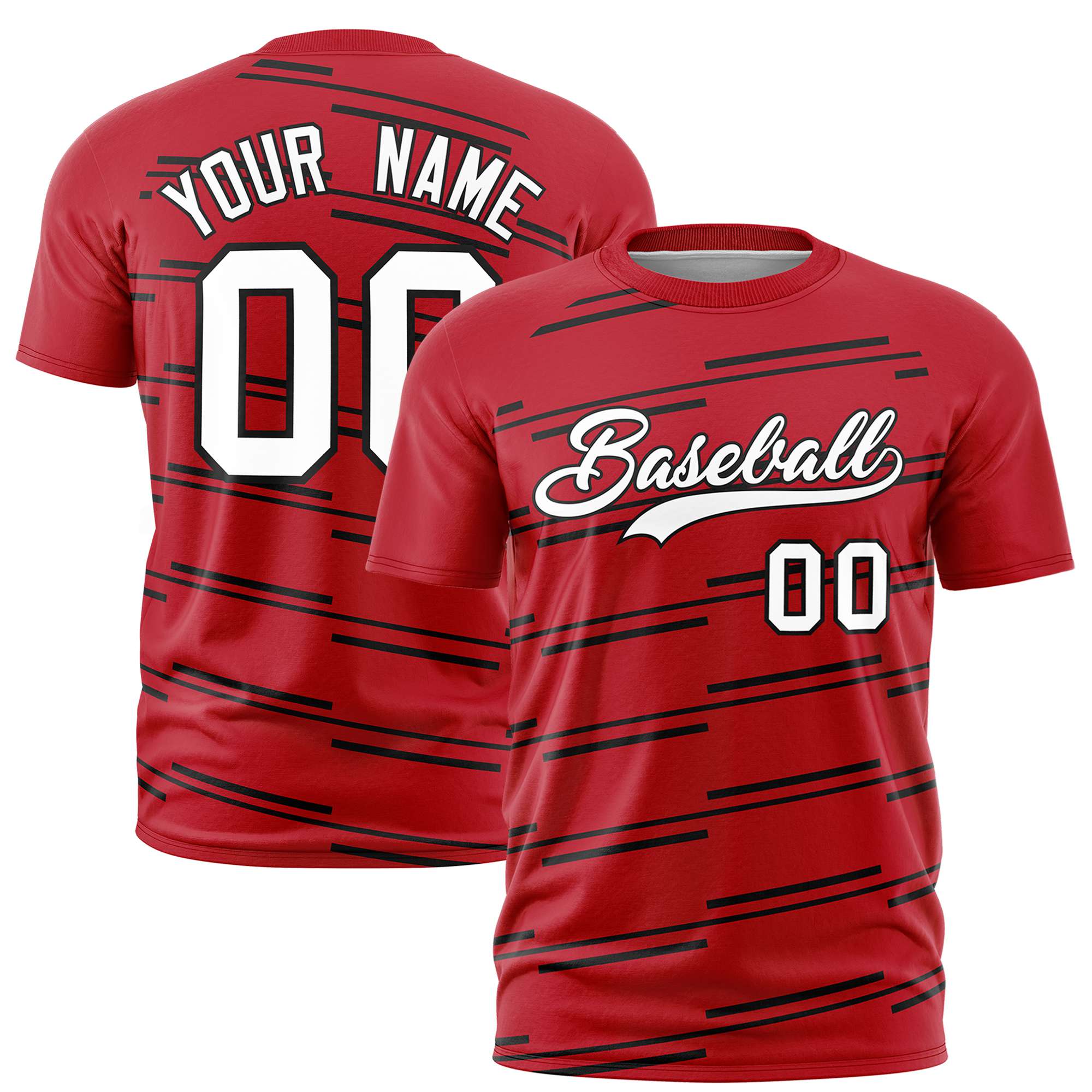 Custom Red Black Personalized Slanting Line Graffiti Pattern Performance T-Shirt