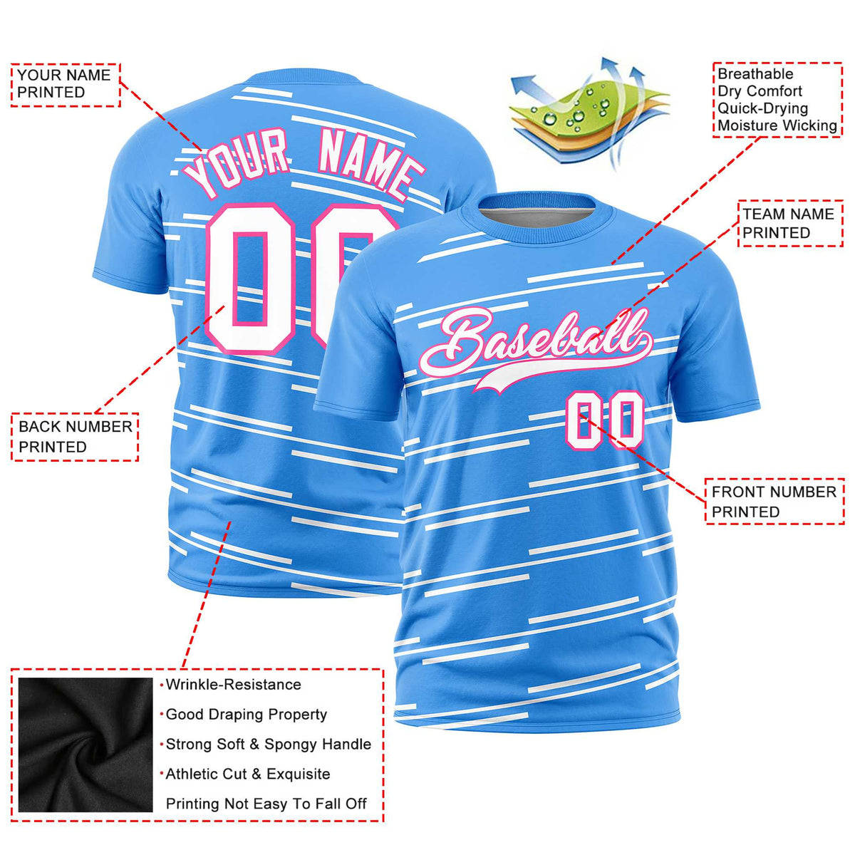 Custom Powder Blue White Personalized Slanting Line Graffiti Pattern Performance T-Shirt
