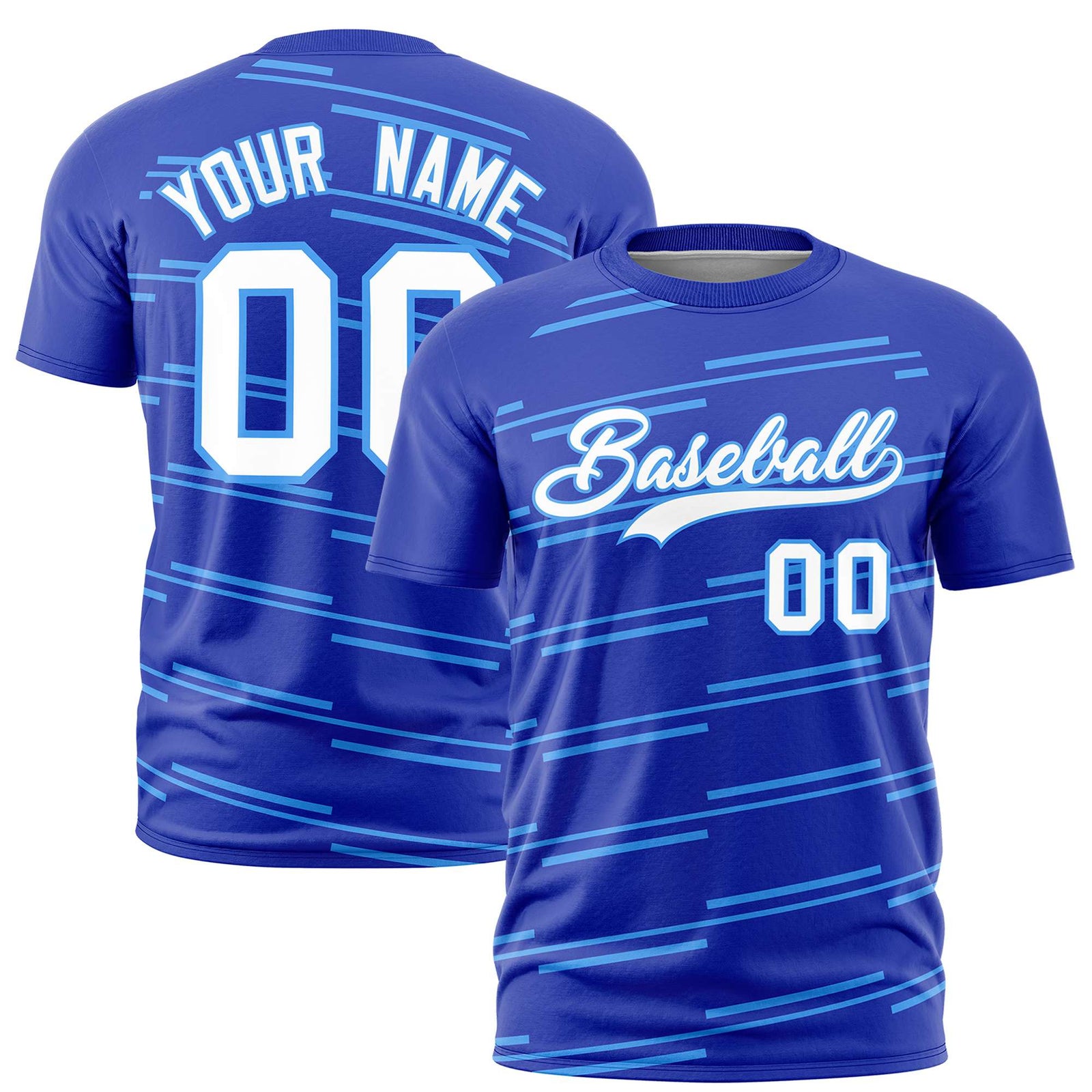 Custom Royal Blue Powder Blue Personalized Slanting Line Graffiti Pattern Performance T-Shirt
