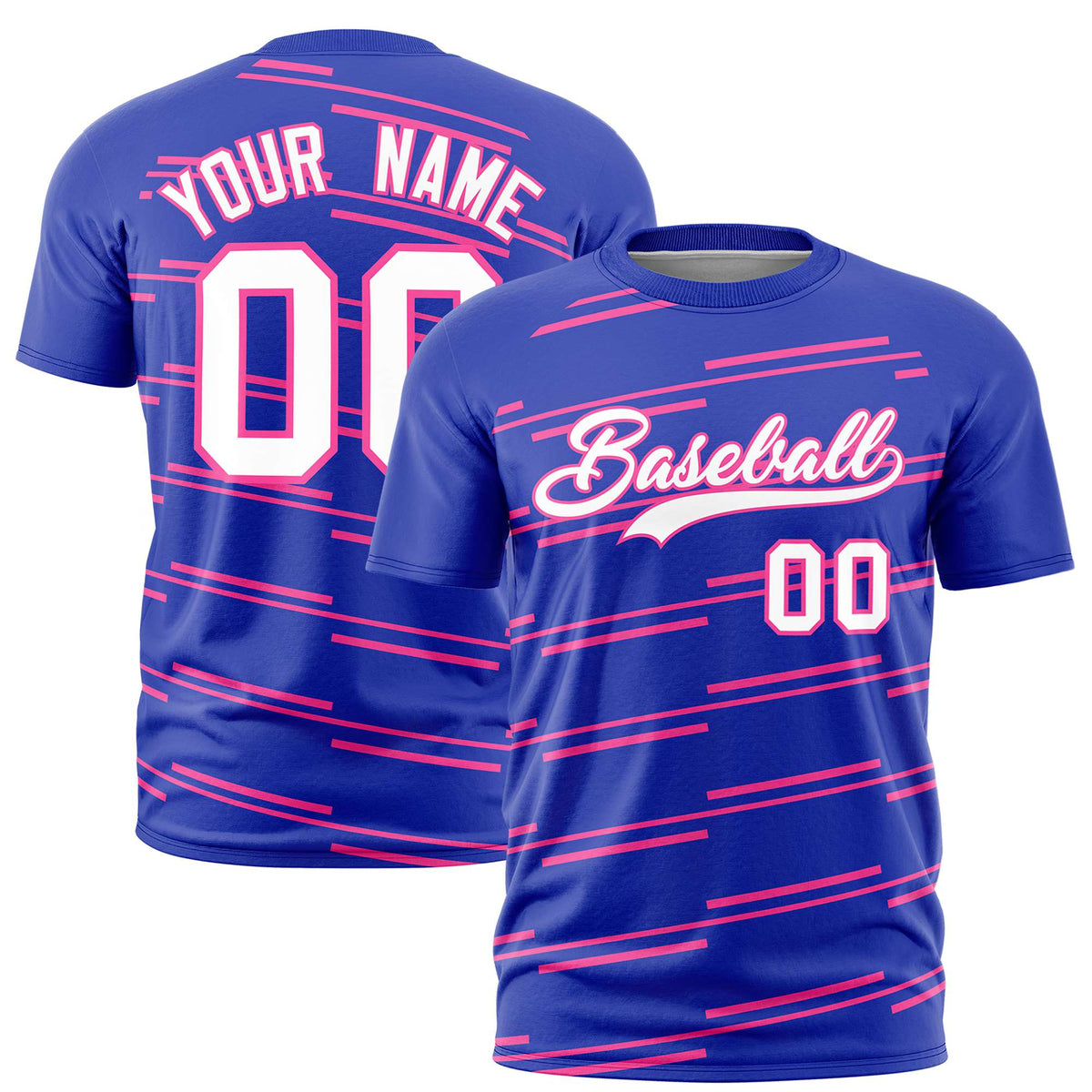 Custom Royal Blue Pink Personalized Slanting Line Graffiti Pattern Performance T-Shirt