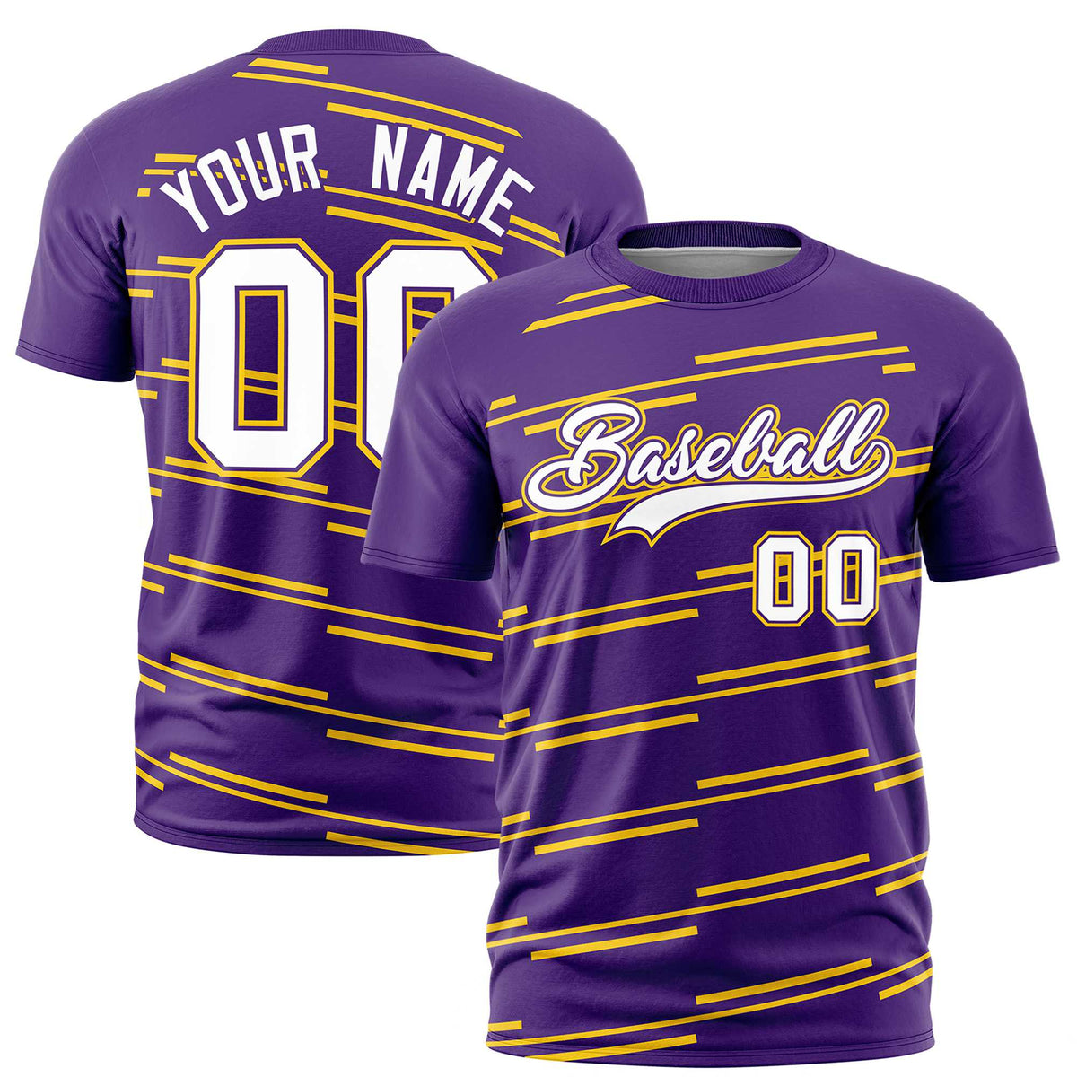 Custom Purple Gold-01 Personalized Slanting Line Graffiti Pattern Performance T-Shirt