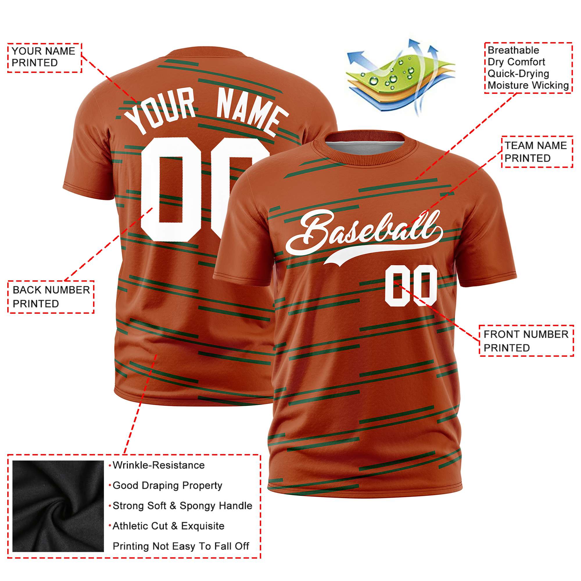 Custom Orange Green Personalized Slanting Line Graffiti Pattern Performance T-Shirt