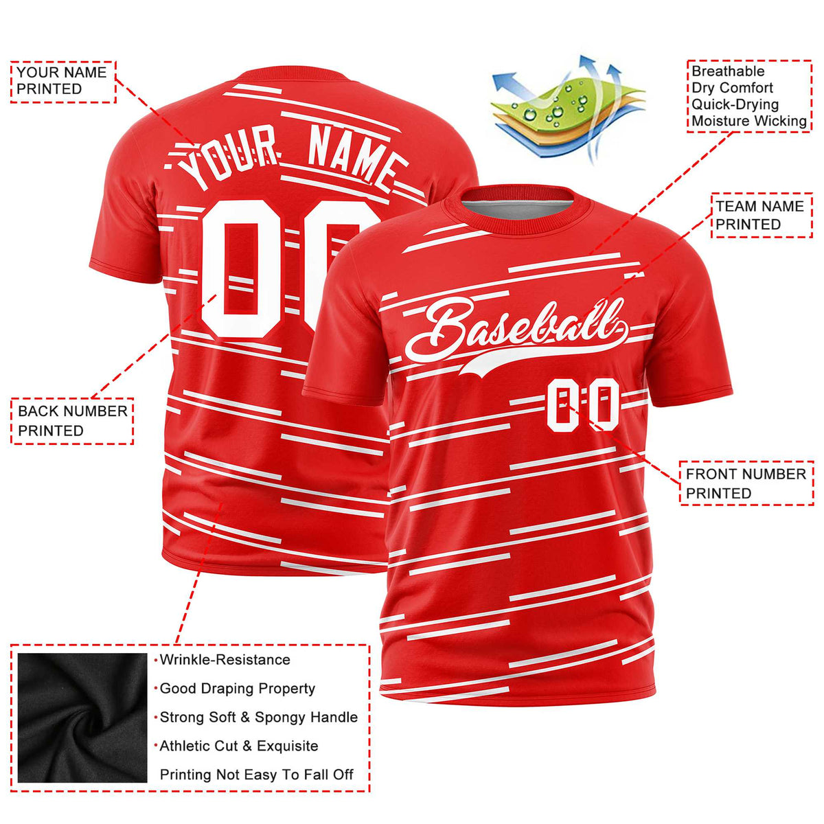 Custom Red White Personalized Slanting Line Graffiti Pattern Performance T-Shirt