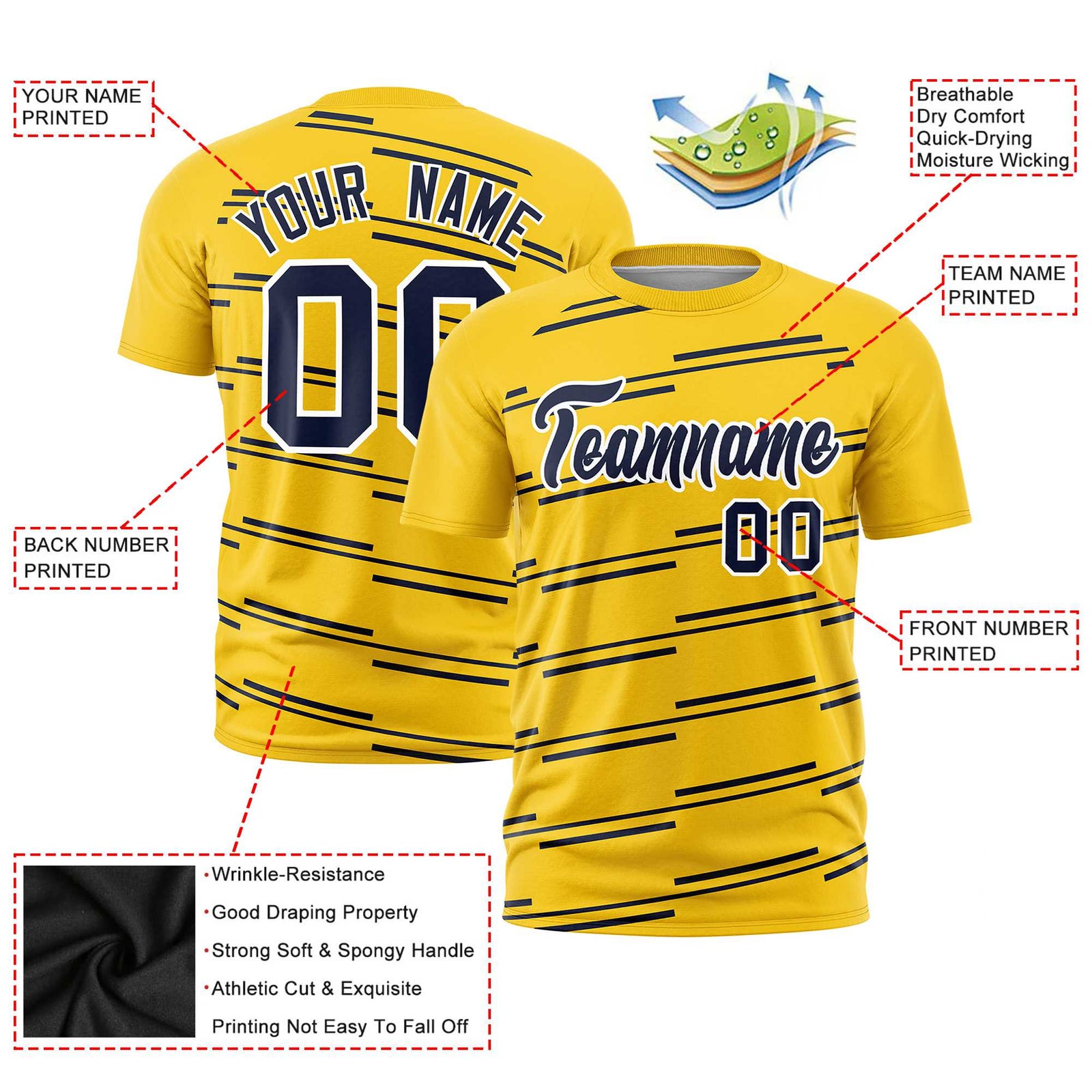 Custom Gold Navy Personalized Slanting Line Graffiti Pattern Performance T-Shirt