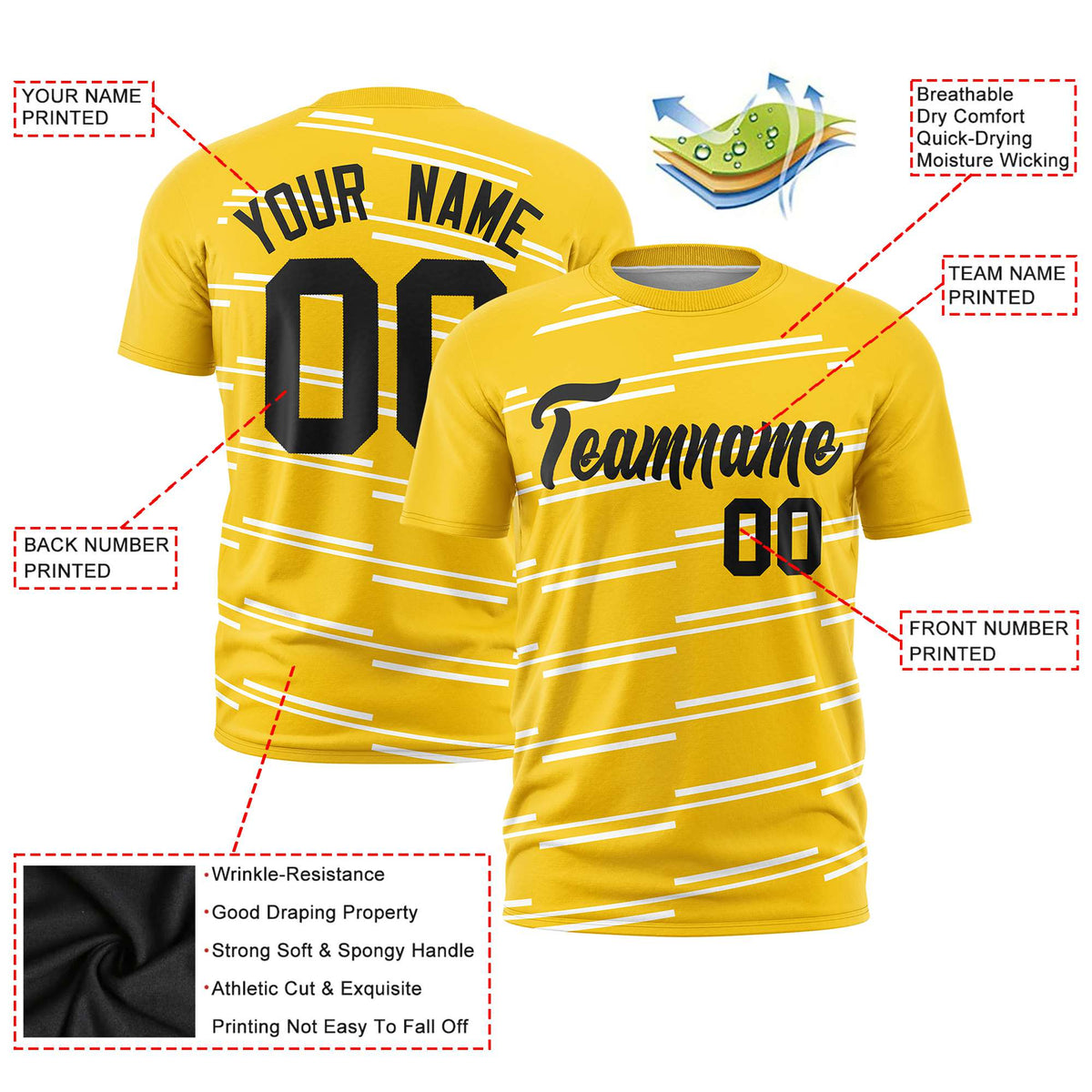 Custom Gold White Personalized Slanting Line Graffiti Pattern Performance T-Shirt