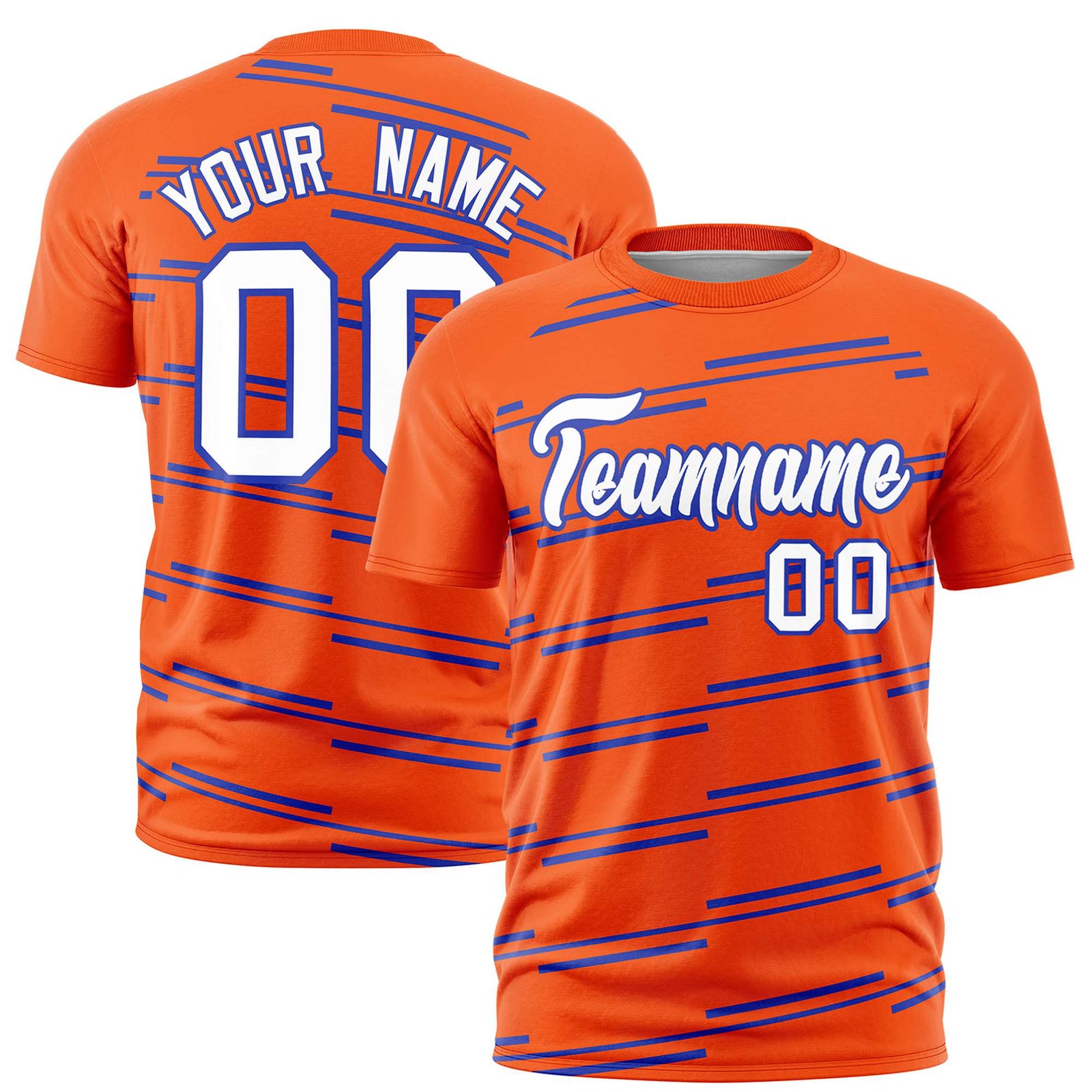 Custom Orange Royal Blue Personalized Slanting Line Graffiti Pattern Performance T-Shirt