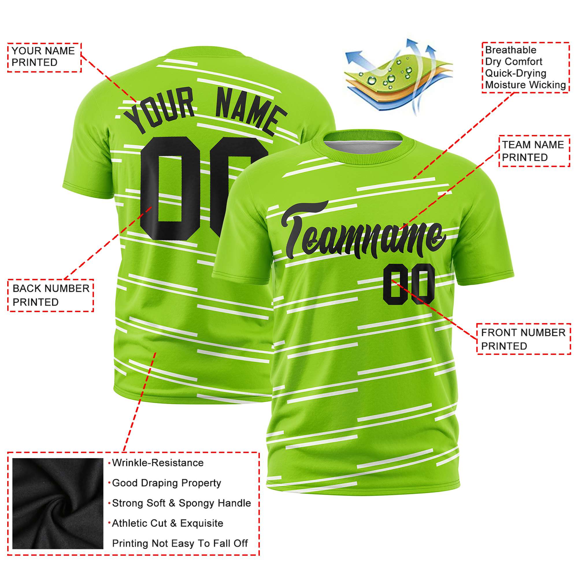 Custom Neon Green White Personalized Slanting Line Graffiti Pattern Performance T-Shirt