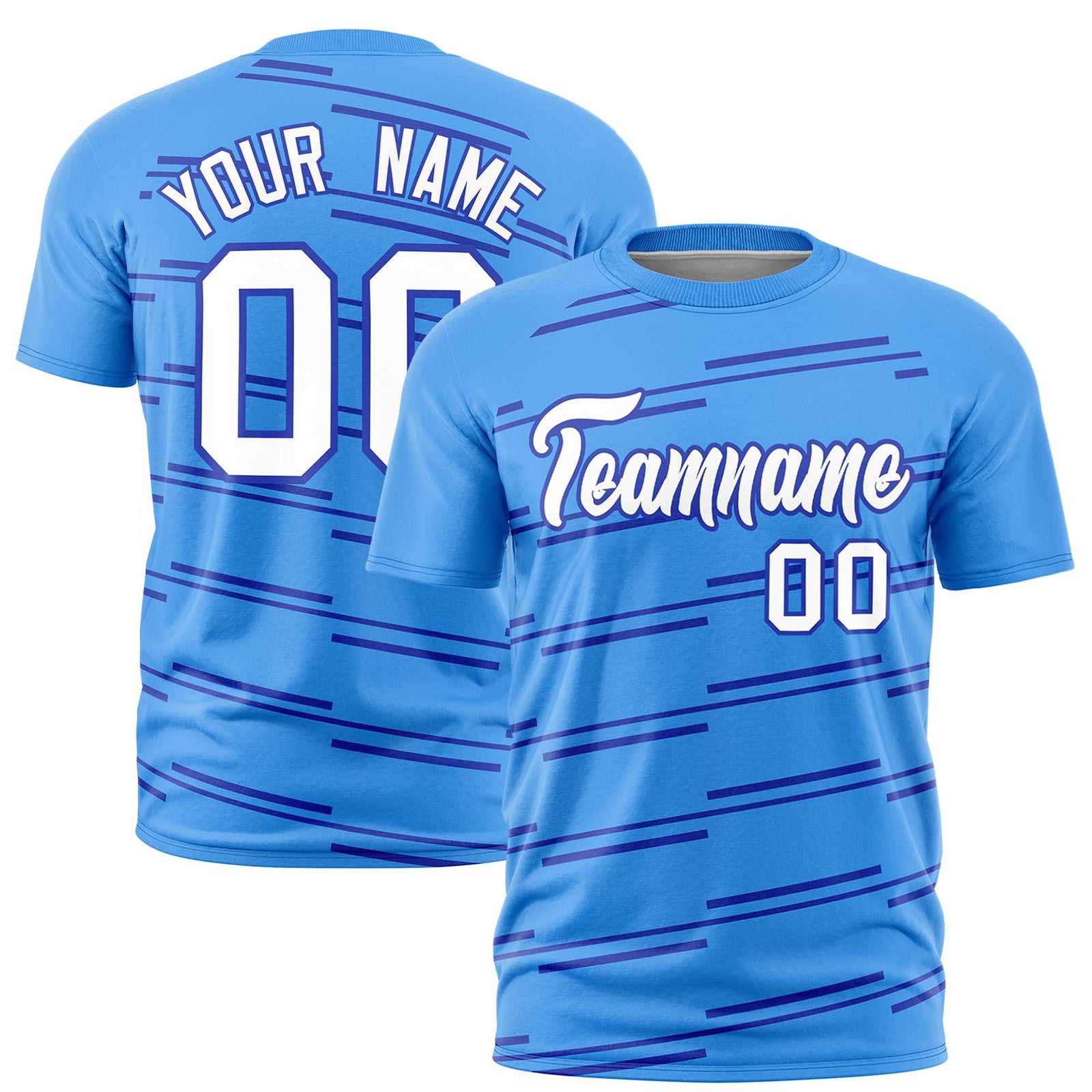 Custom Powder Blue Royal Blue Personalized Slanting Line Graffiti Pattern Performance T-Shirt