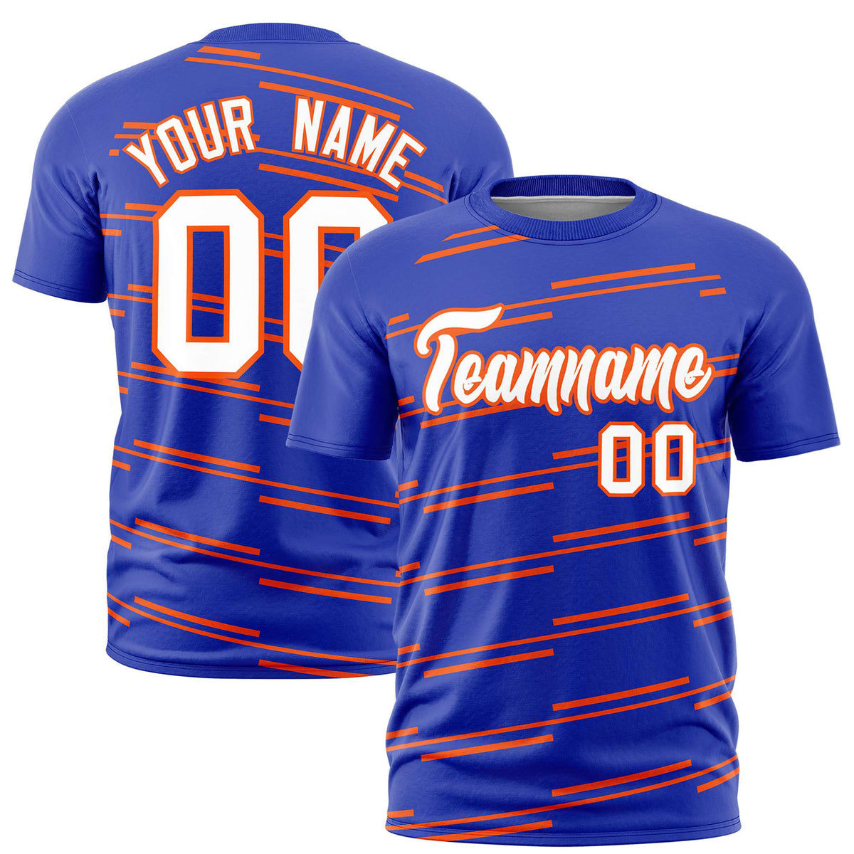 Custom Royal Blue Orange Personalized Slanting Line Graffiti Pattern Performance T-Shirt
