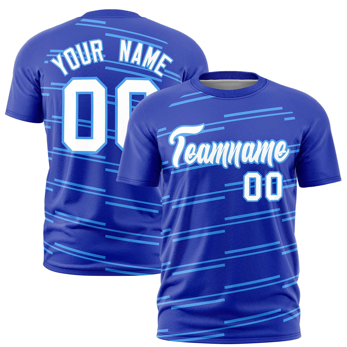 Custom Royal Blue Powder Blue Personalized Slanting Line Graffiti Pattern Performance T-Shirt