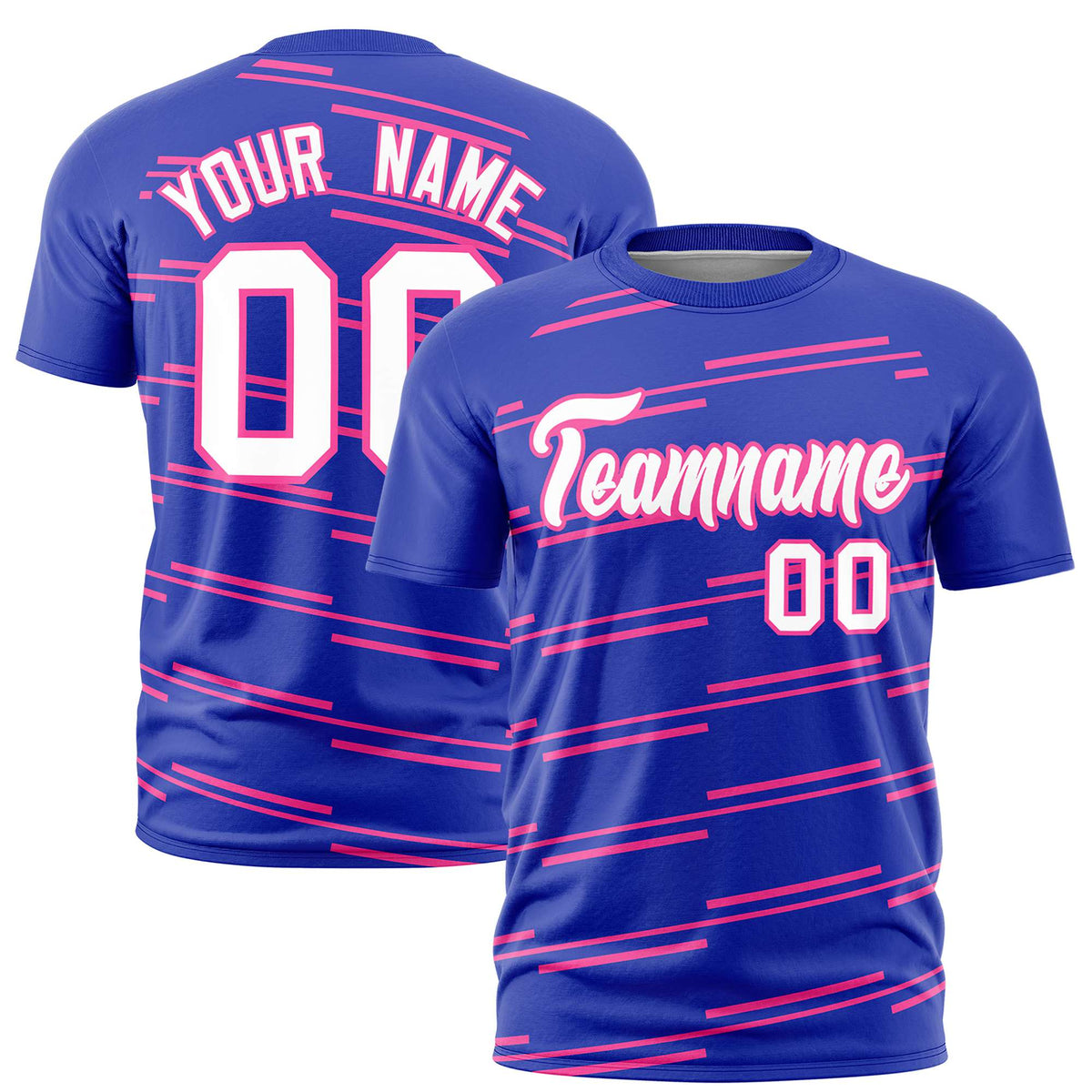 Custom Royal Blue Pink Personalized Slanting Line Graffiti Pattern Performance T-Shirt