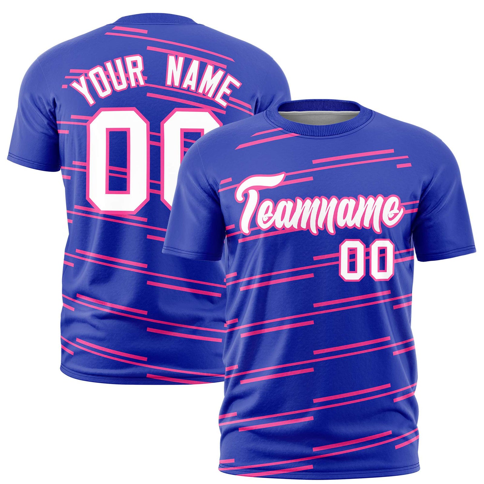 Custom Royal Blue Pink Personalized Slanting Line Graffiti Pattern Performance T-Shirt