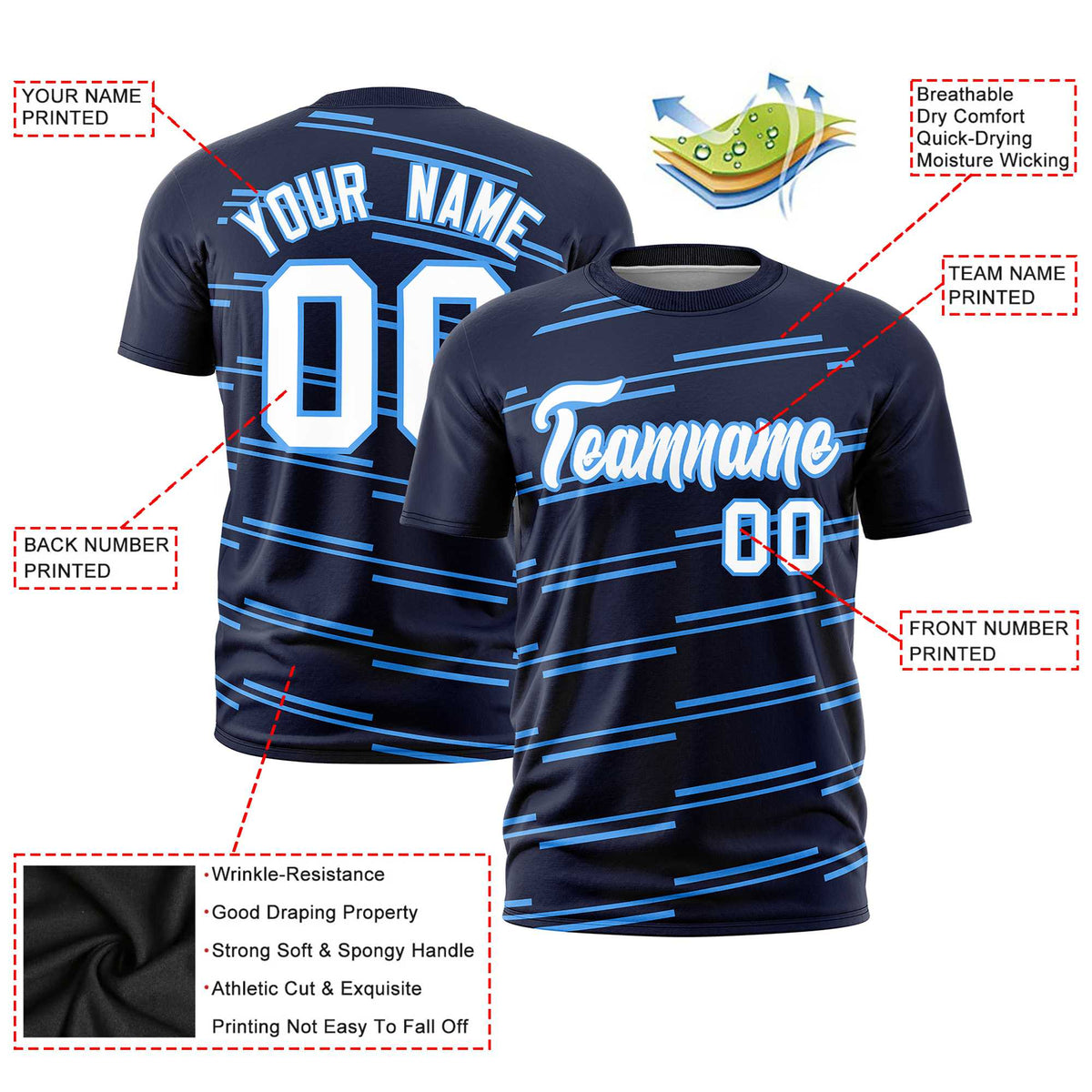 Custom Navy Powder Blue Personalized Slanting Line Graffiti Pattern Performance T-Shirt