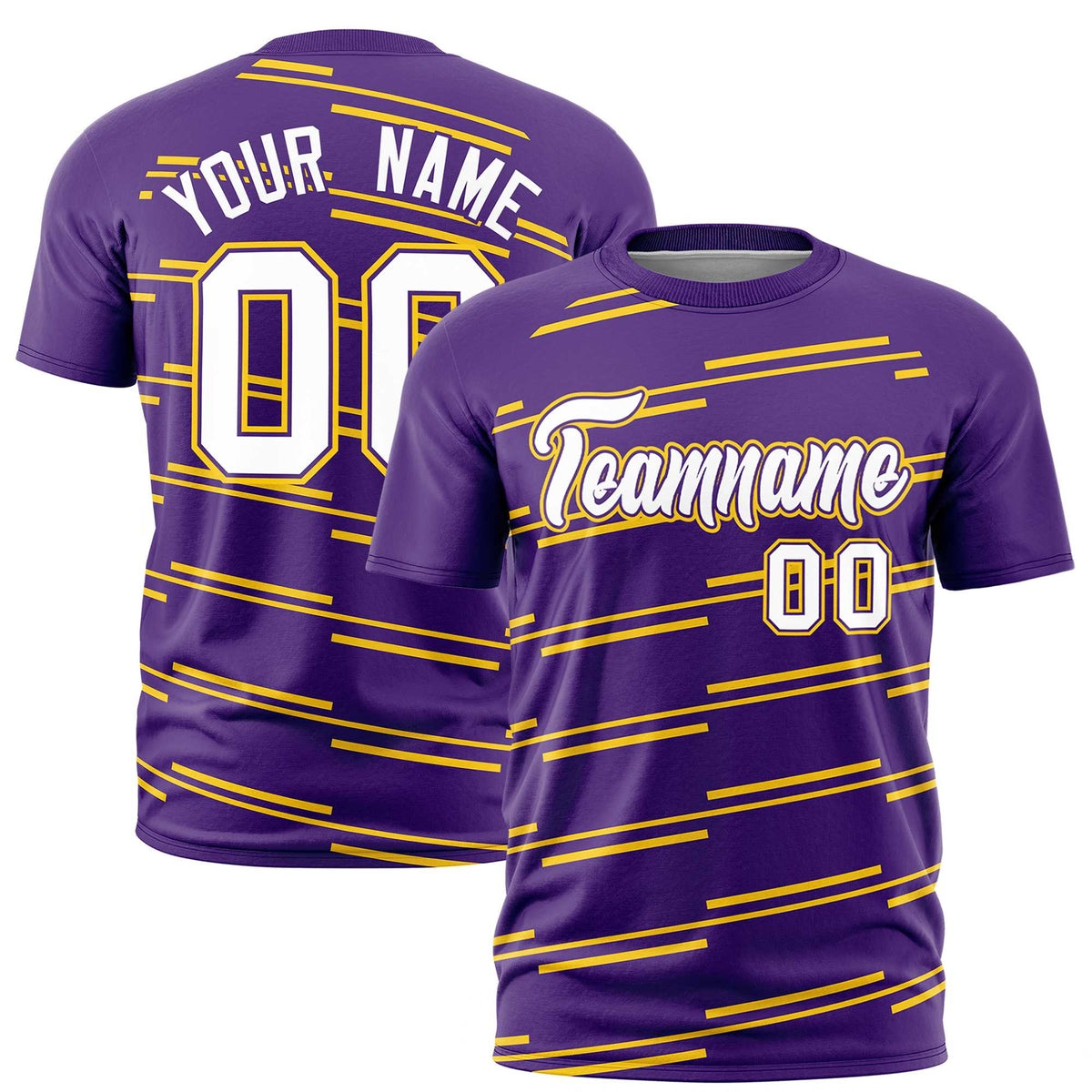 Custom Purple Gold-01 Personalized Slanting Line Graffiti Pattern Performance T-Shirt